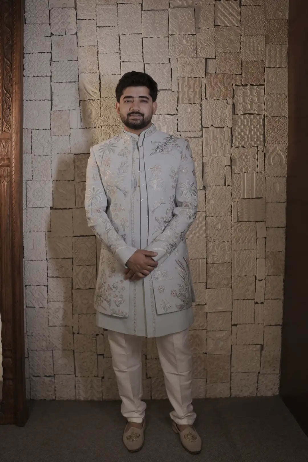 Pastel Blue Double Layered Indowestern