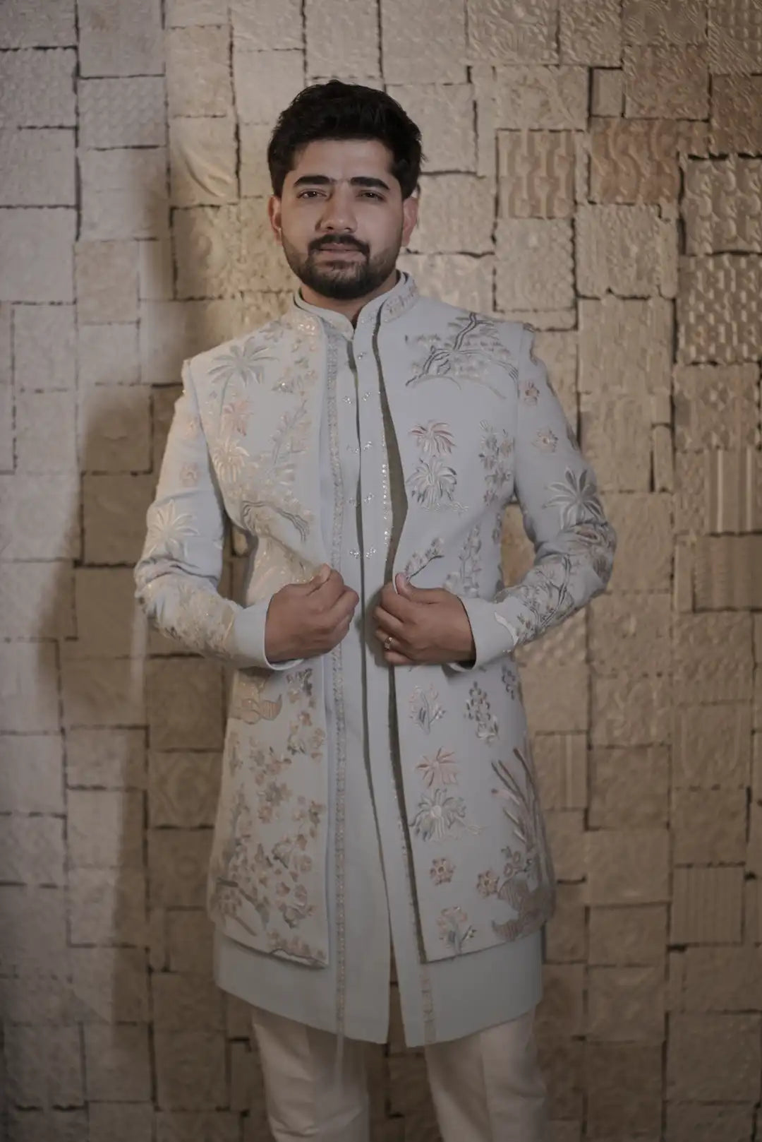 Pastel Blue Double Layered Indowestern
