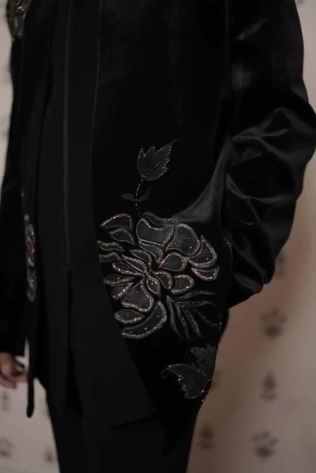 Black Velvet jacket style Indo-western with floral motifs