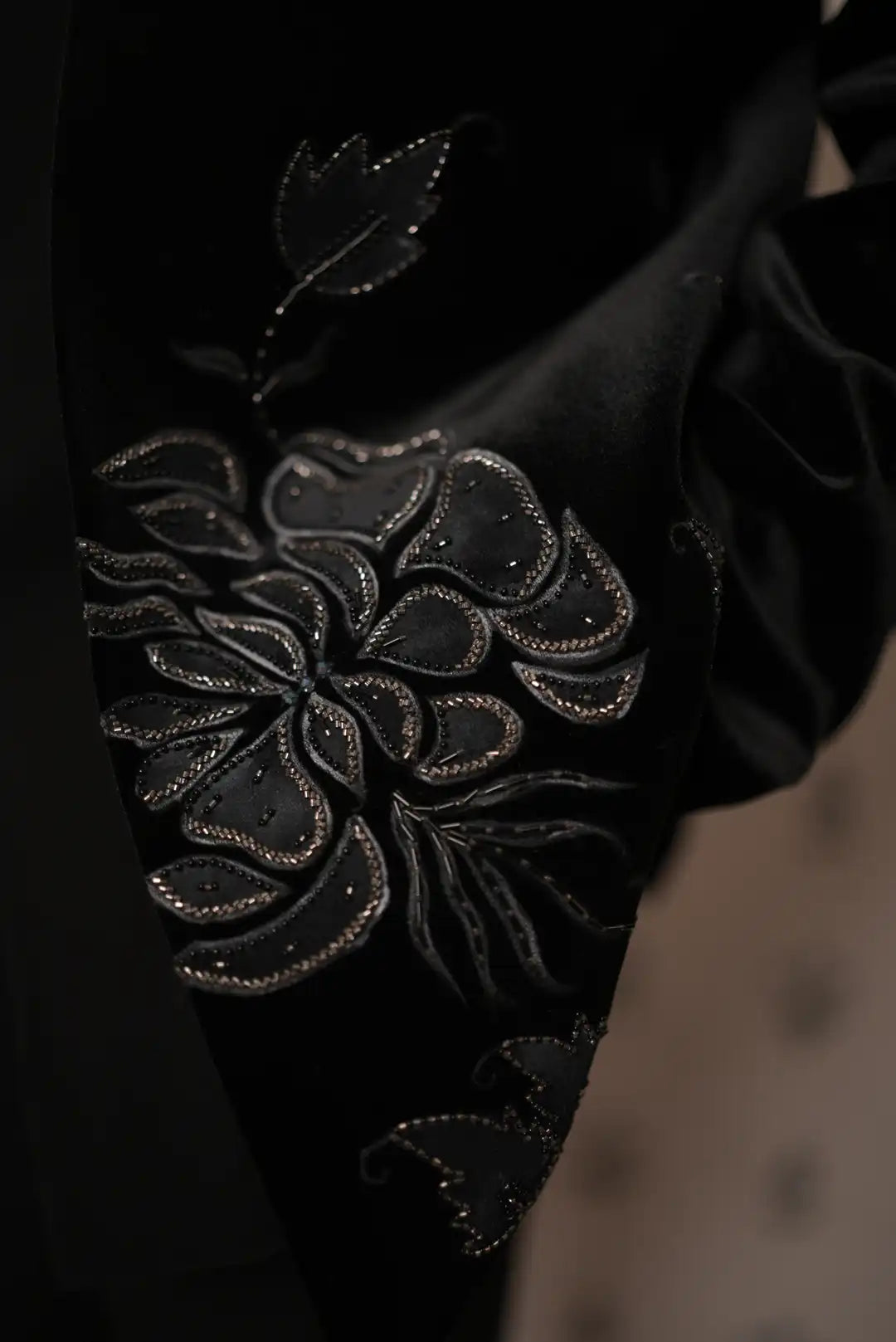 Black Velvet jacket style Indo-western with floral motifs