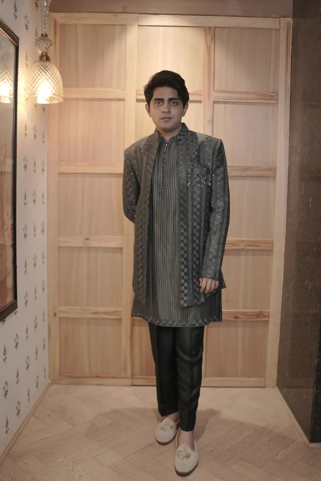 Green Embellished Indo-western set
