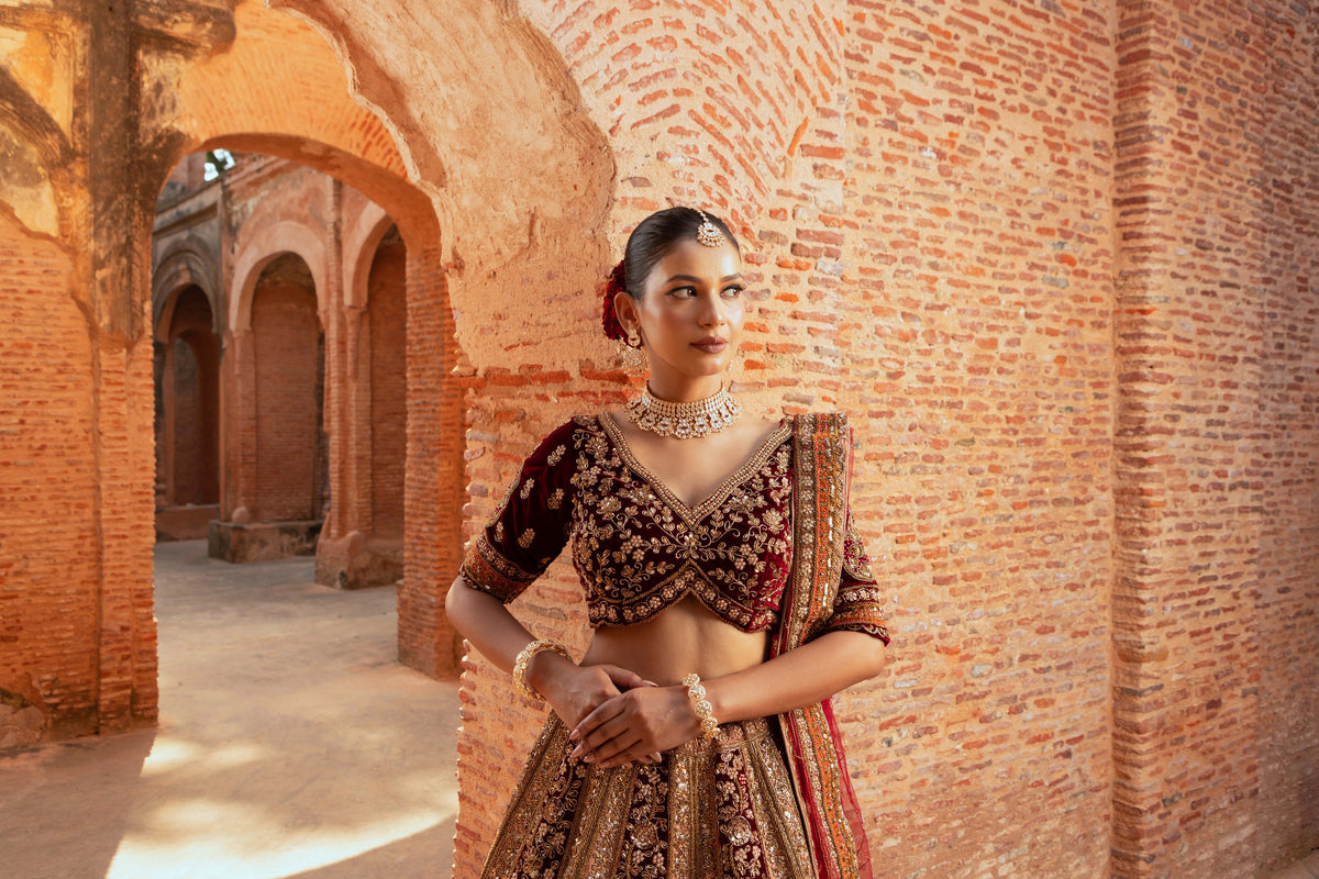Dark Maroon bridal Lehanga