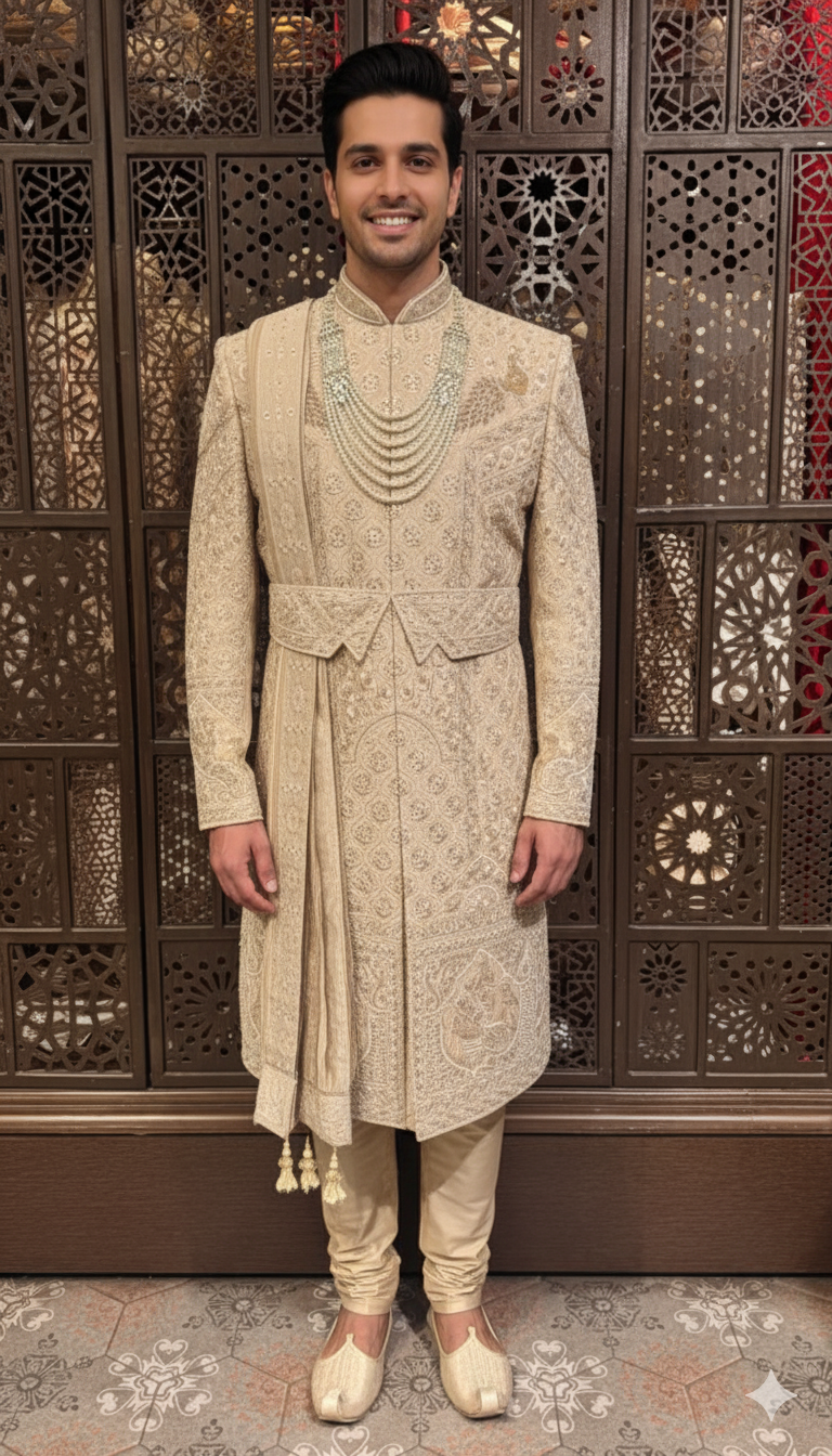 Peacock embroidered Sherwani