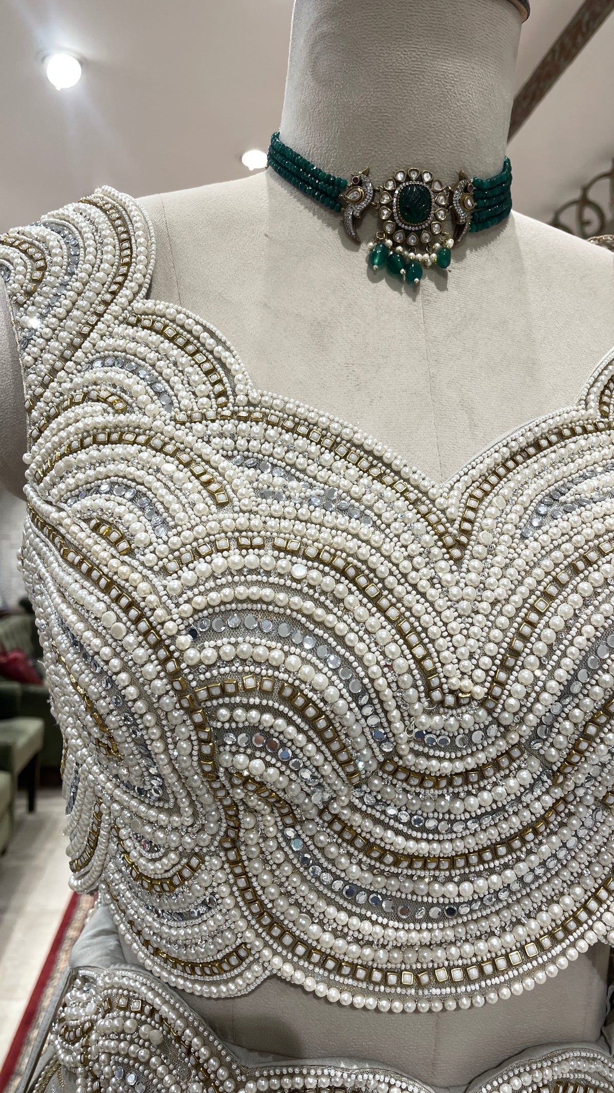 Ivory Tissue Lehenga with Heavy Embellished Blouse & Dupatta