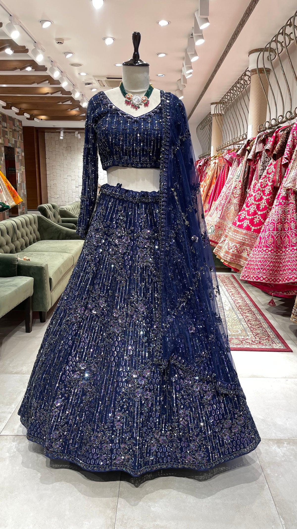 Royal Blue Silk Lehenga with Heavy Sequins Embellishments