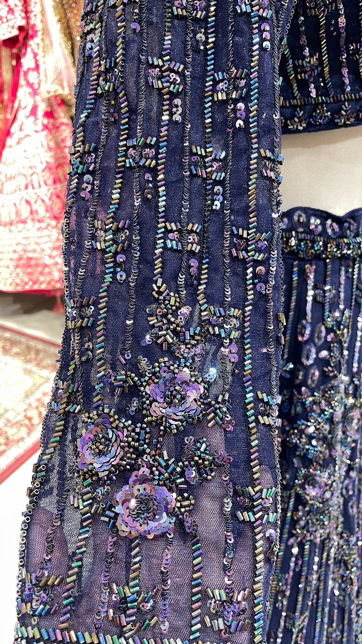 Royal Blue Silk Lehenga with Heavy Sequins Embellishments