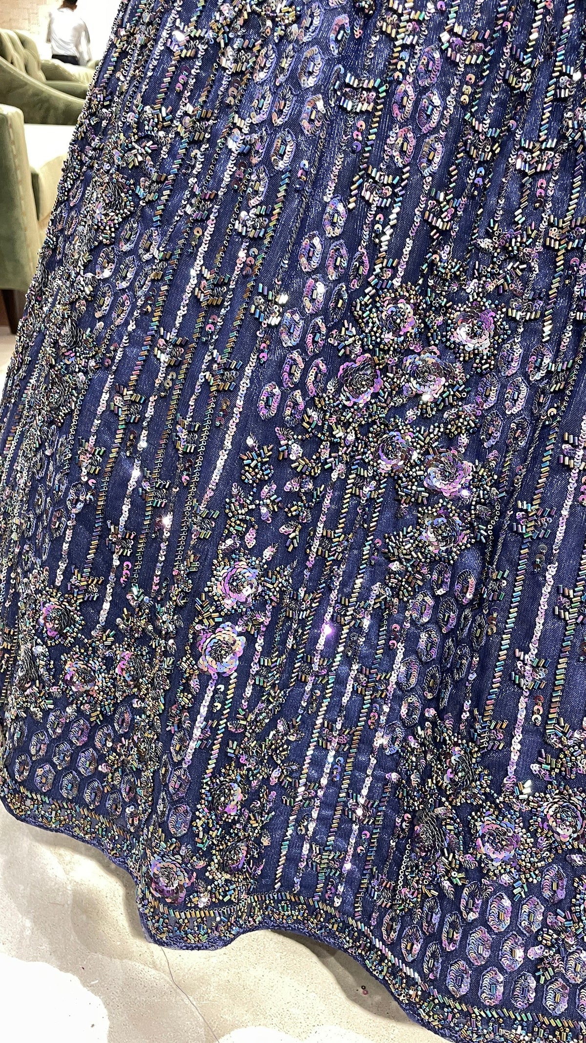 Royal Blue Silk Lehenga with Heavy Sequins Embellishments