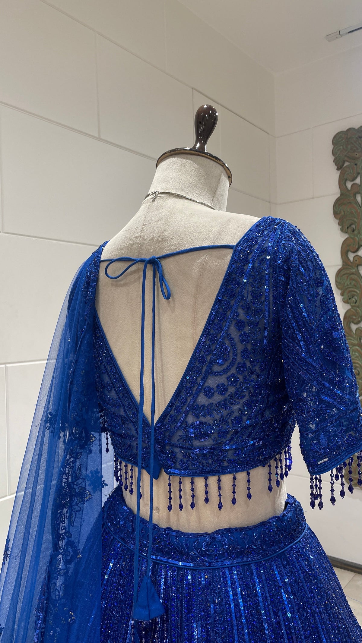 Royal Blue Net Lehenga with Threadwork & Sequin Embellishments
