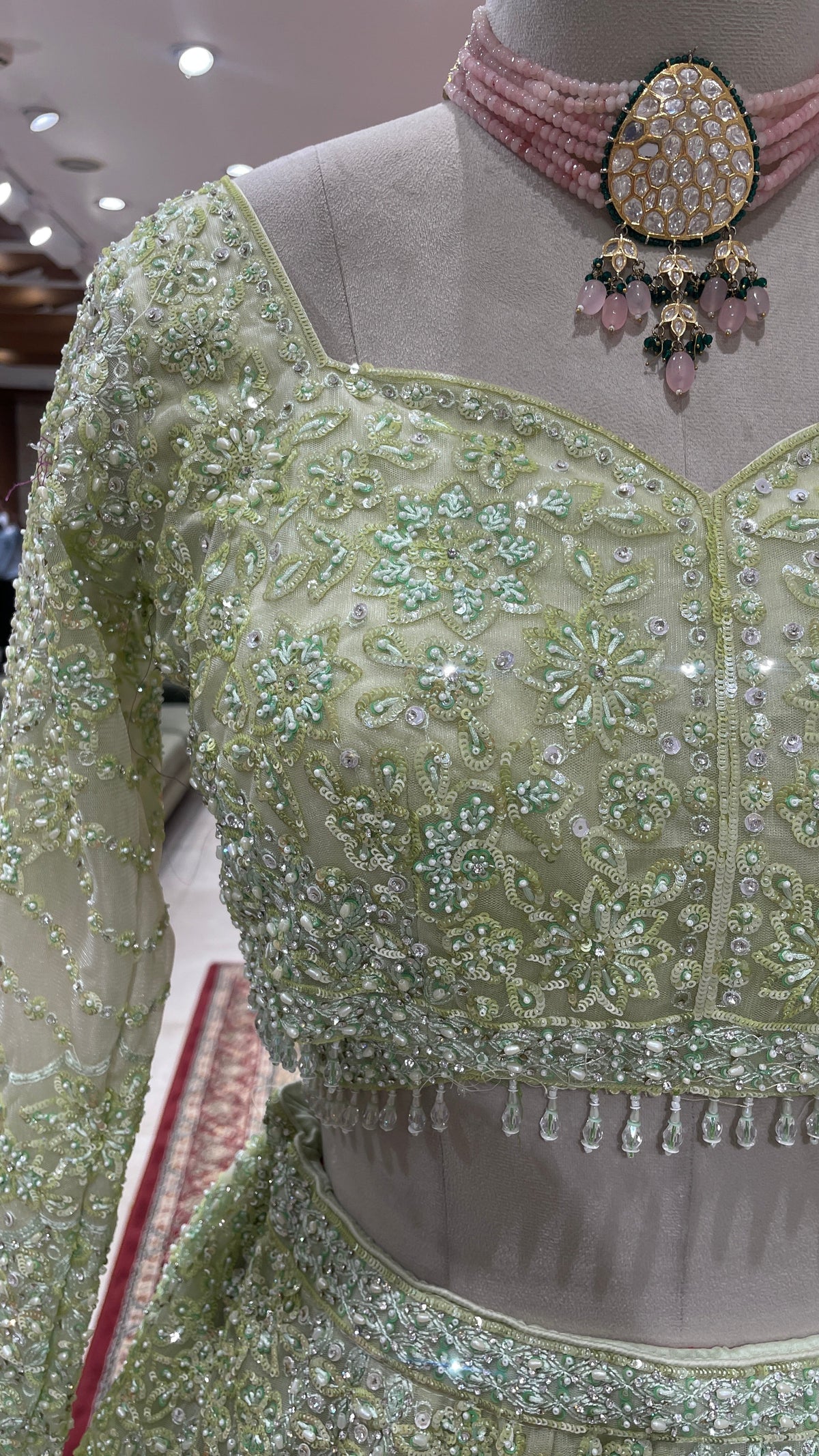 Pista Green Lehenga with Sequins & Pearlwork