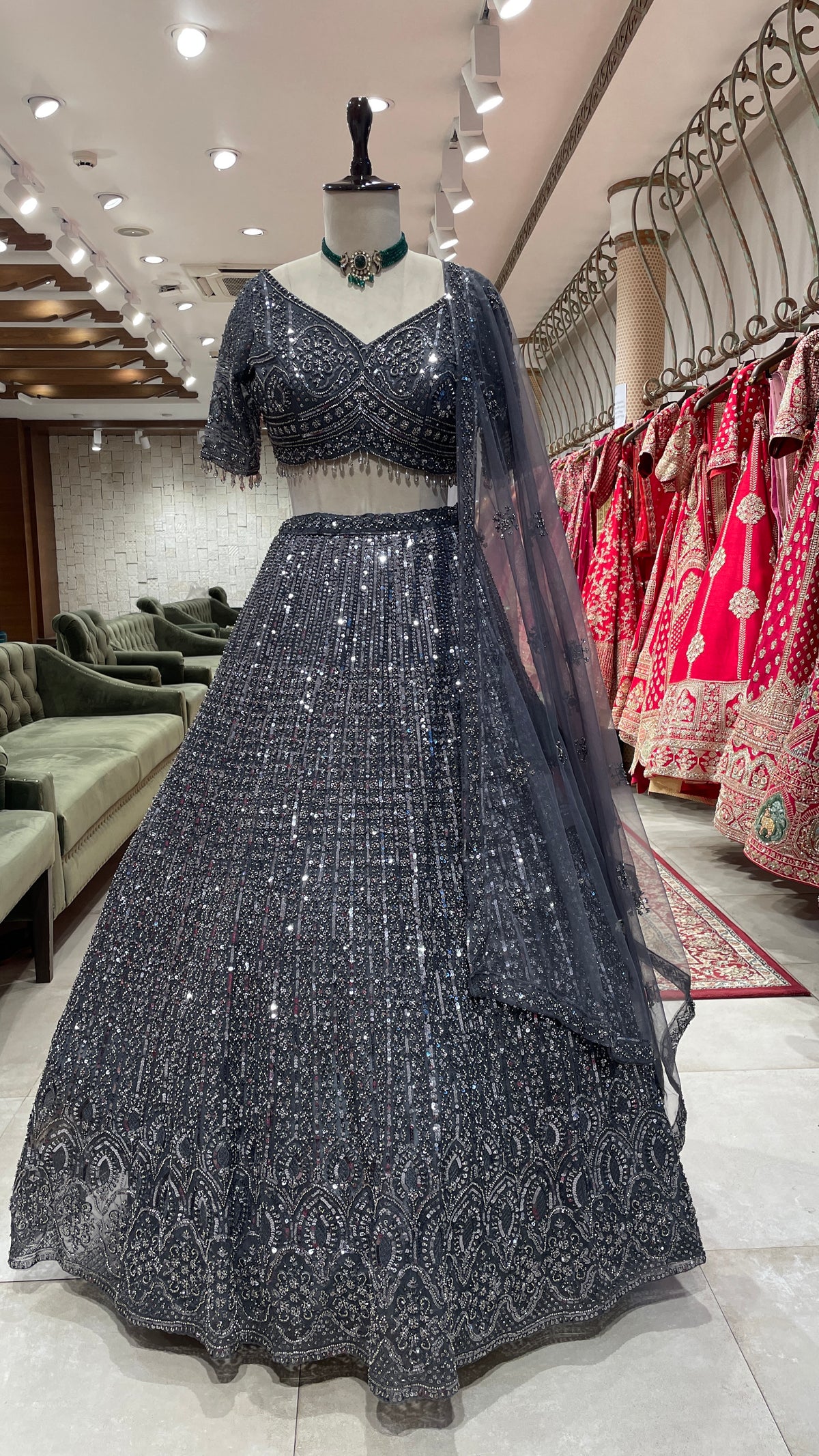 Grey Sequins Work Lehenga
