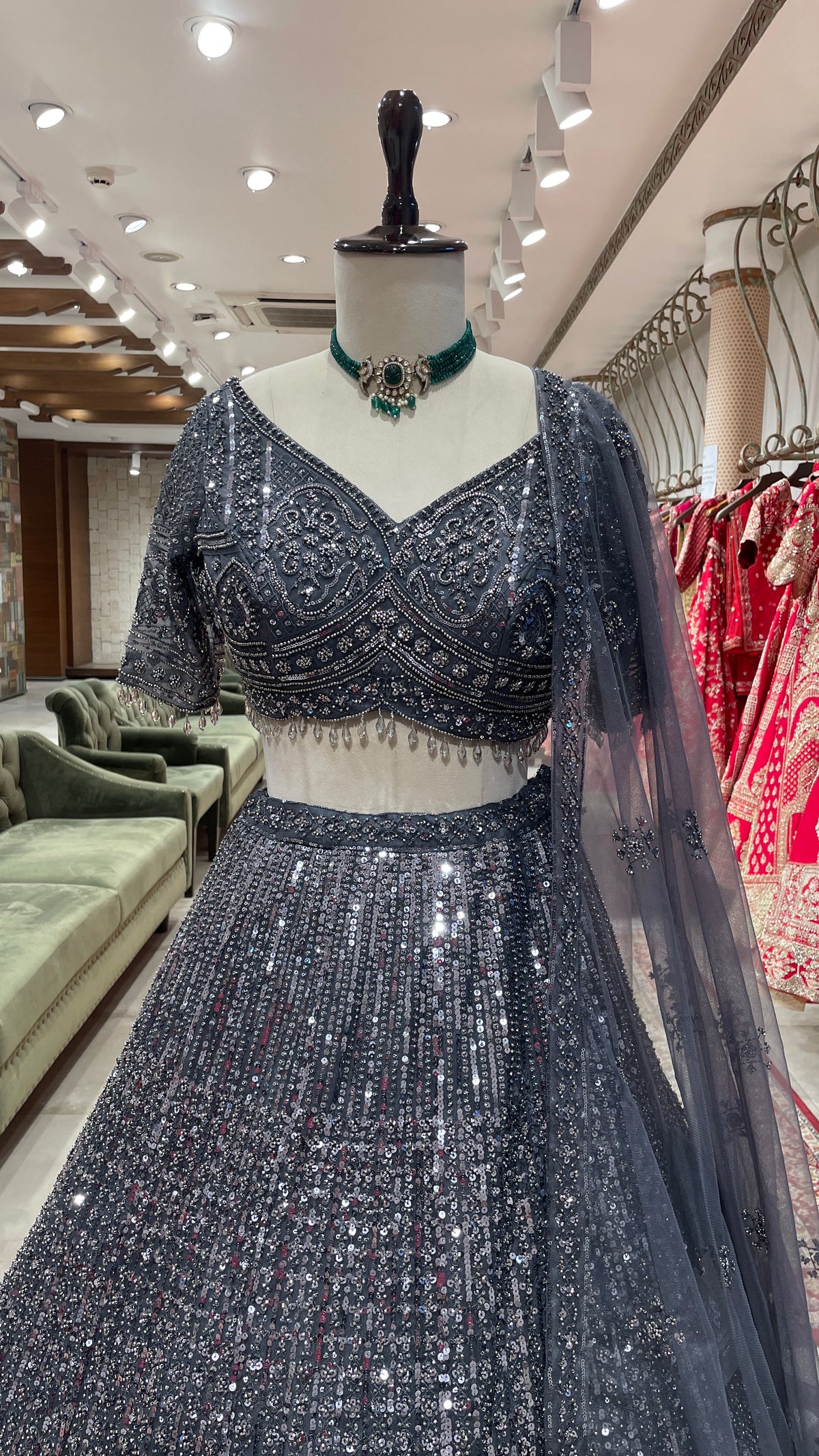 Grey Sequins Work Lehenga