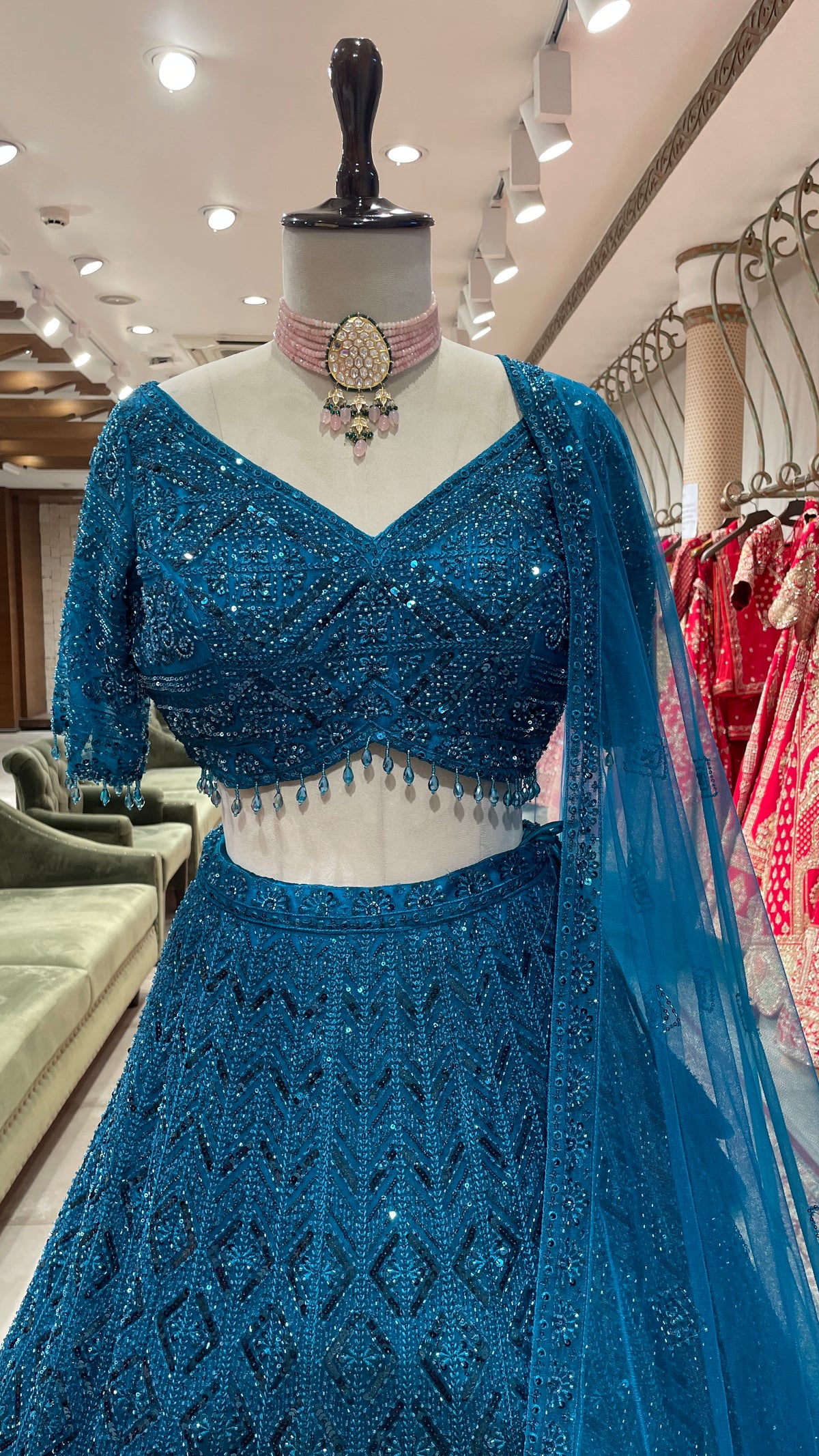 Teal Blue Lehenga with Sequins Work