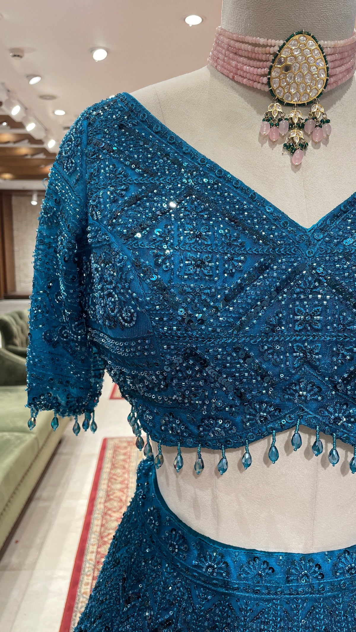 Teal Blue Lehenga with Sequins Work
