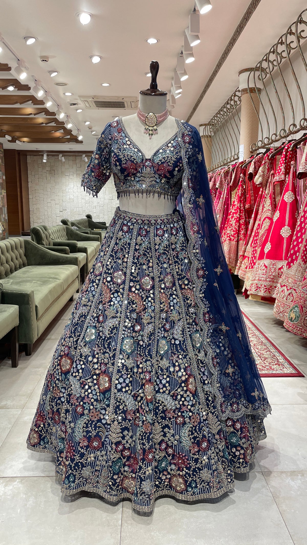 Navy Blue Lehenga with Multicolour Thread & Sequins Work