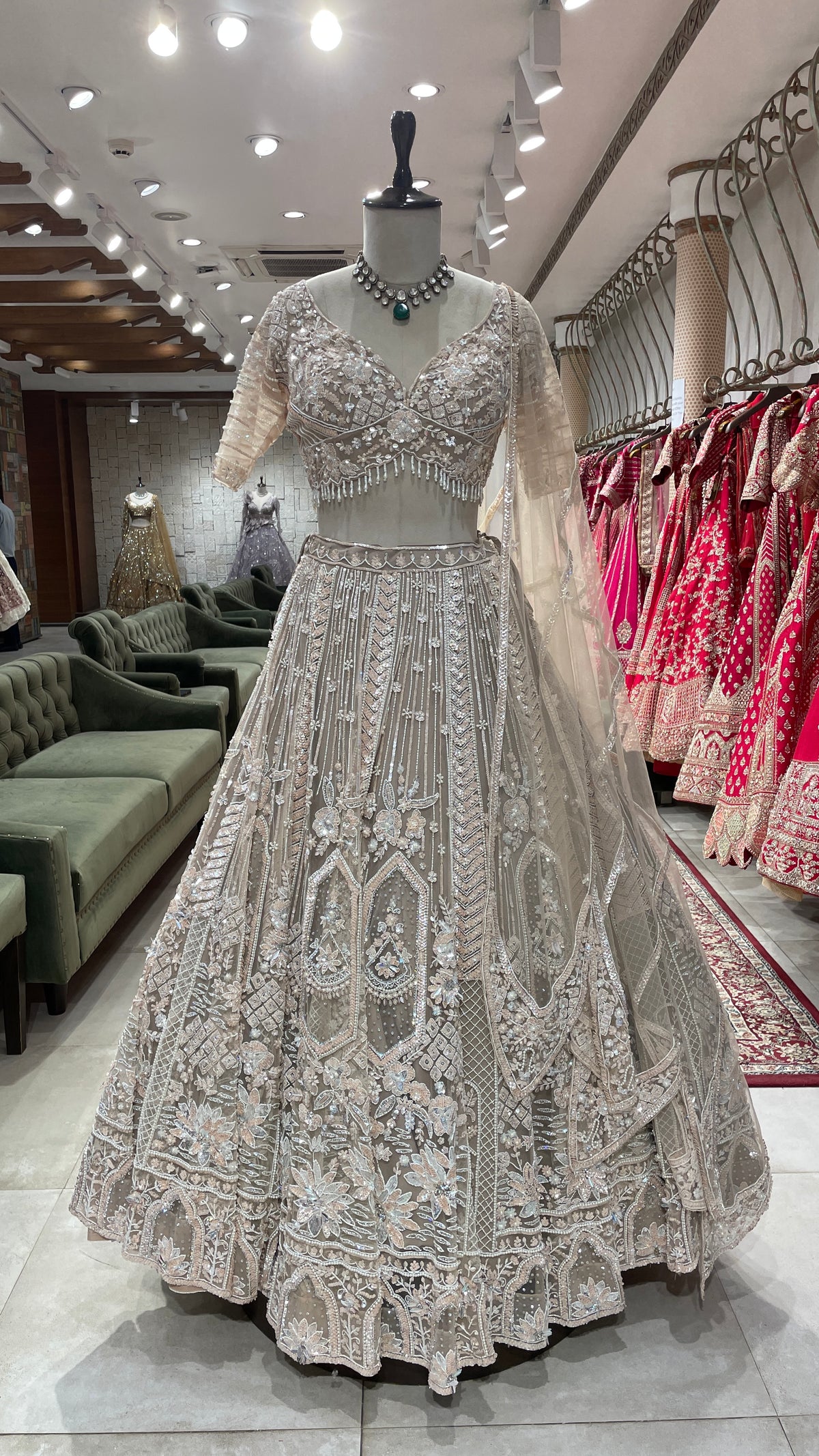 Cream Net Lehenga with Sequins & Cutdana Embellishments