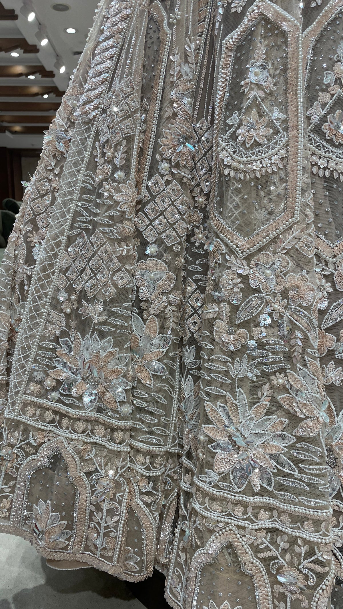 Cream Net Lehenga with Sequins & Cutdana Embellishments