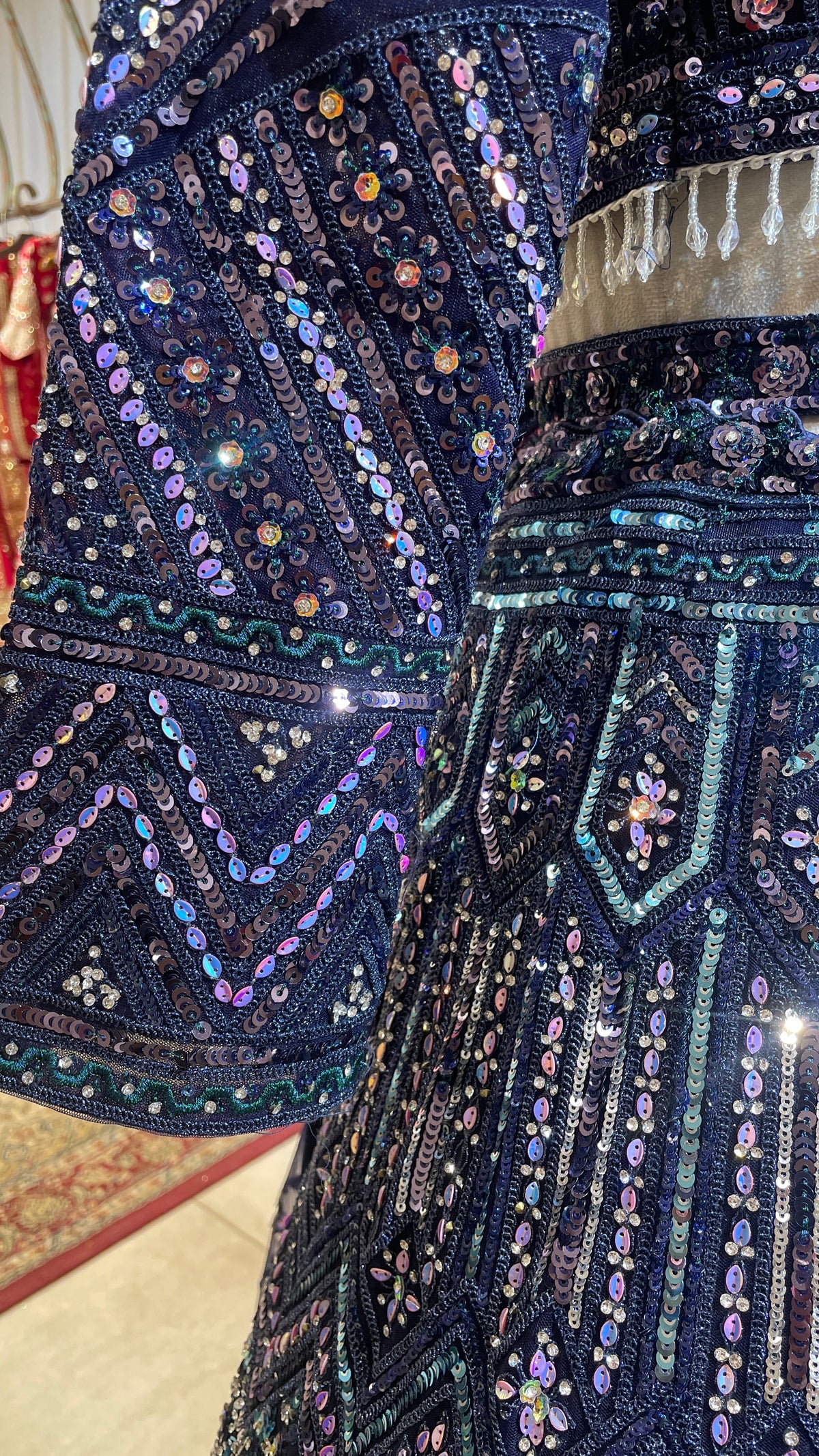 Royal Blue Net Lehenga with Sequins & Rhinestones