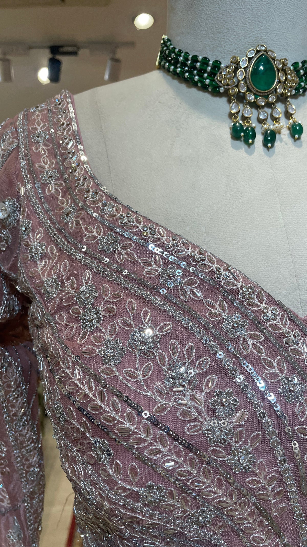 Pastel Pink Net Lehenga with Sequins & Rhinestones