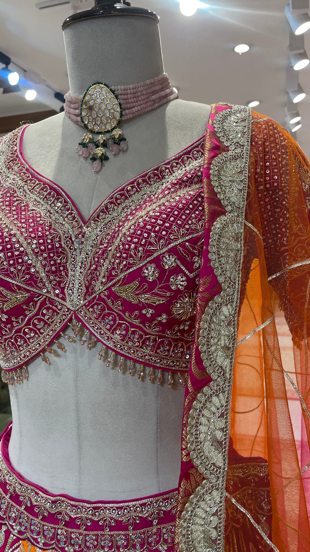 Silk multicoloured lehenga with Banarsi work and Gota Patti highlights