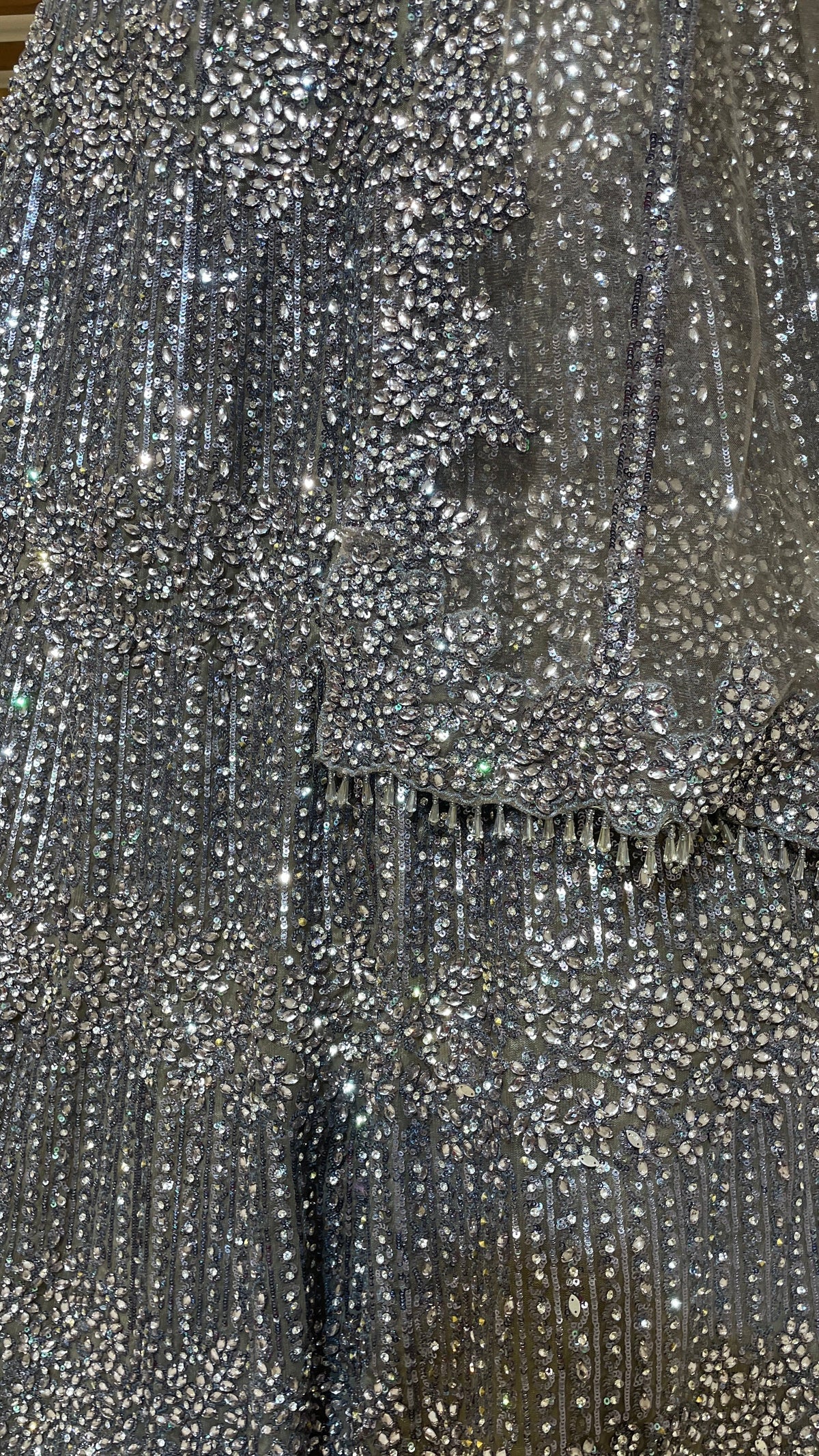 Silver Net Lehenga with Sequins & Bead Embellishments