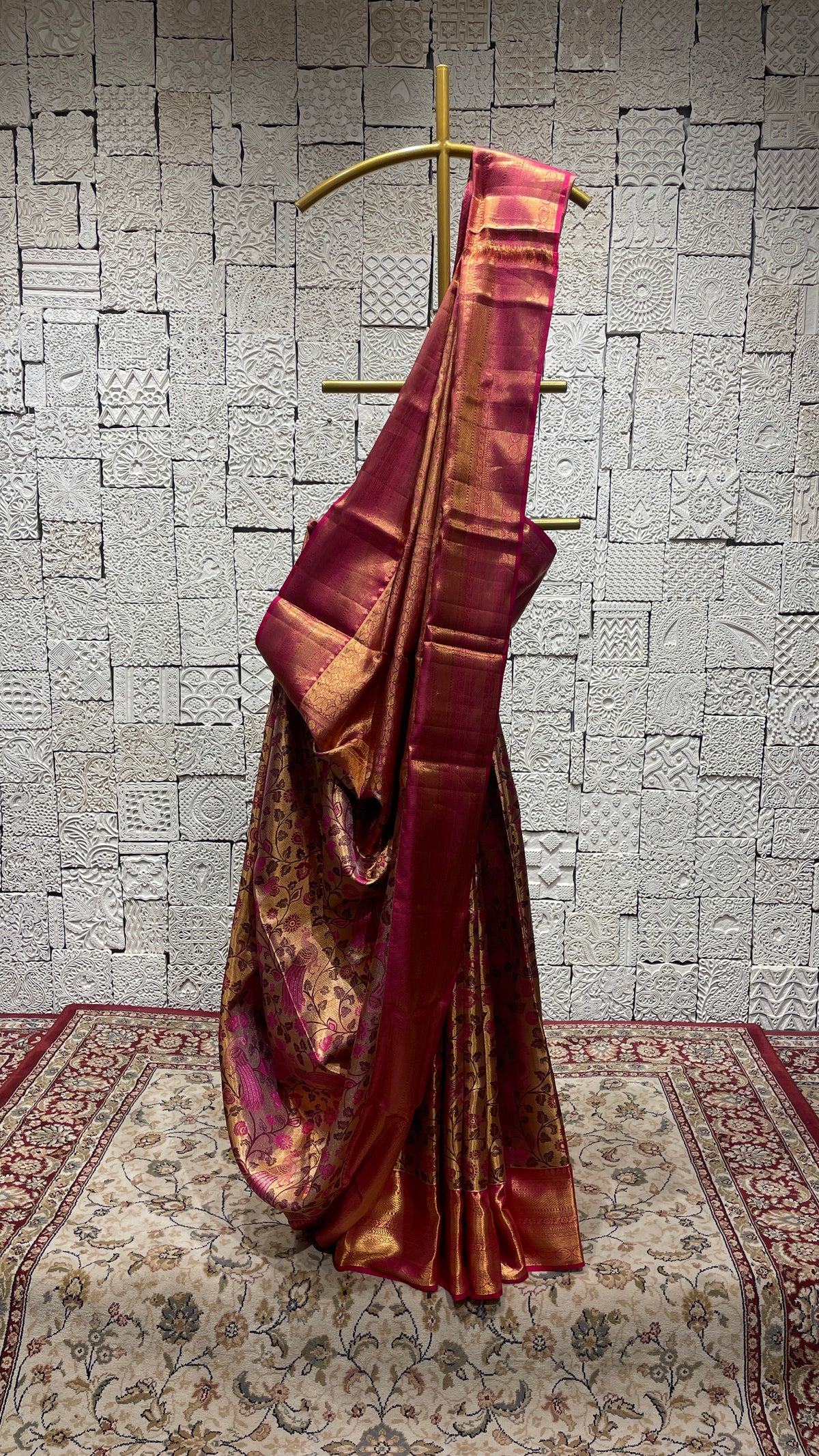 Gold & pink silk kanjivaram saree