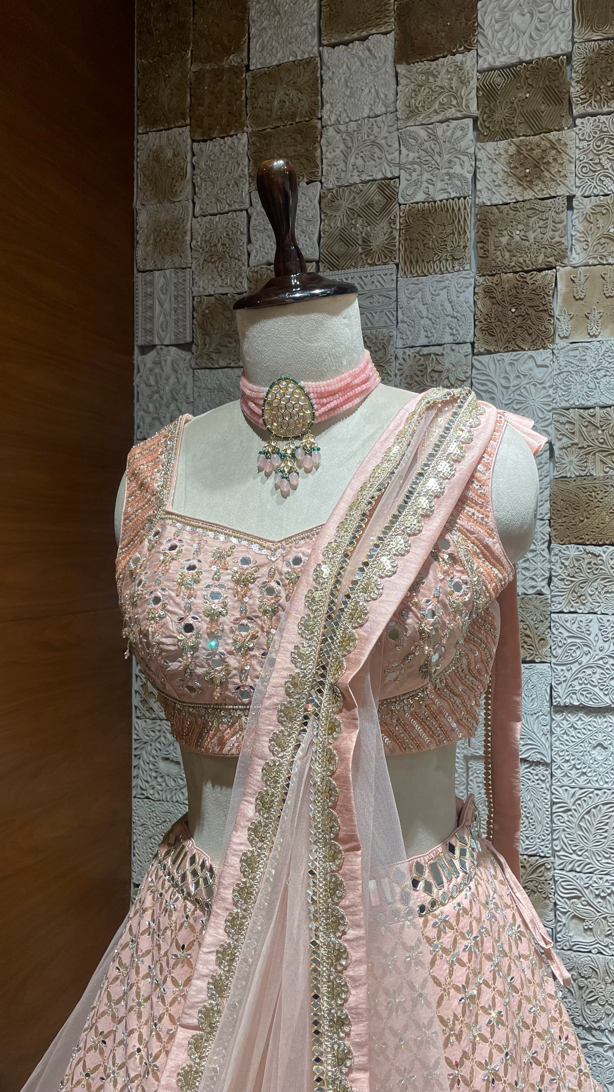 Mint Green | Pastel Pink - Mirror Work Lehenga