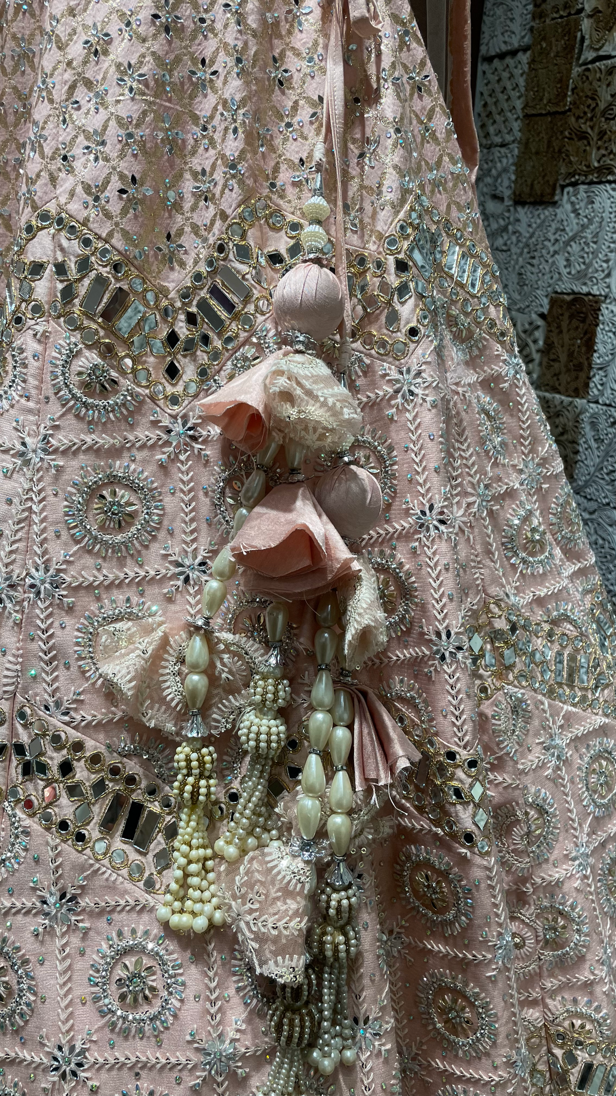 Mint Green | Pastel Pink - Mirror Work Lehenga