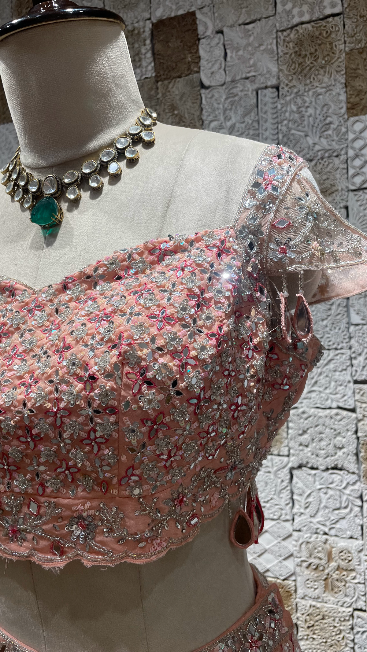 Pink Silk Lehenga with Mirrorwork, Sequins & Net Dupatta
