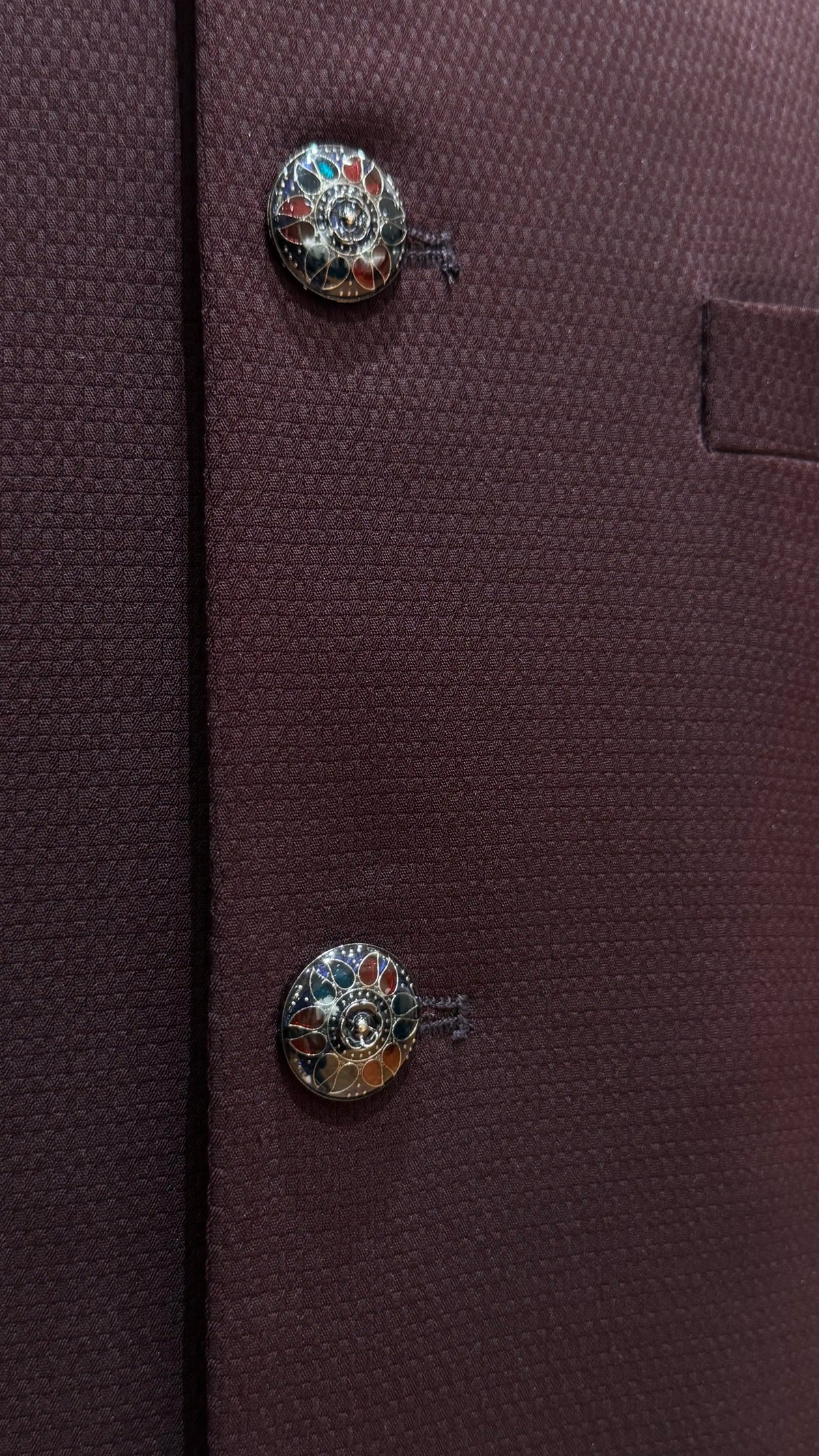 Wine Bandhgala with Self Work Embroidery