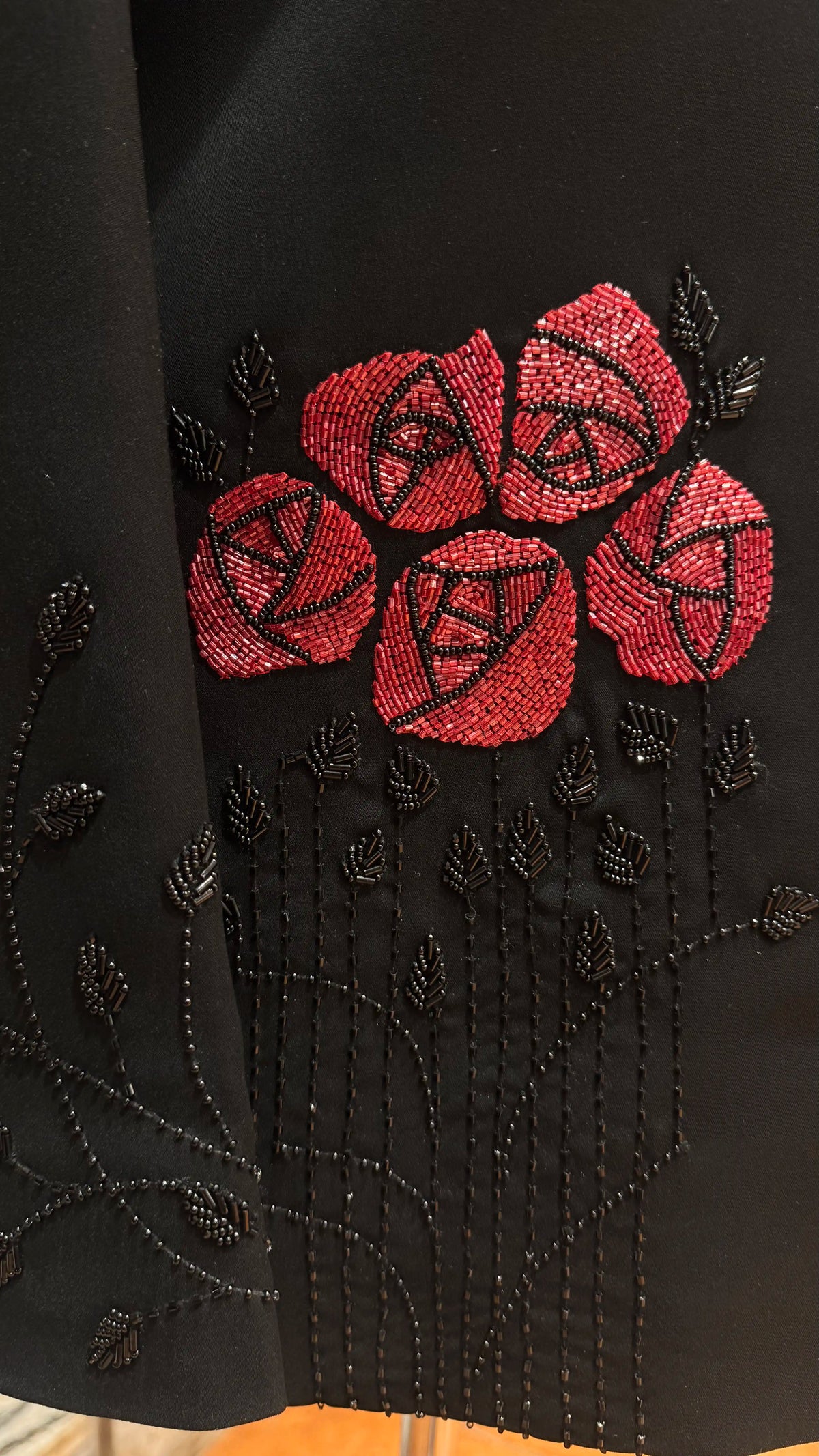 Black bandhgala with red floral motif