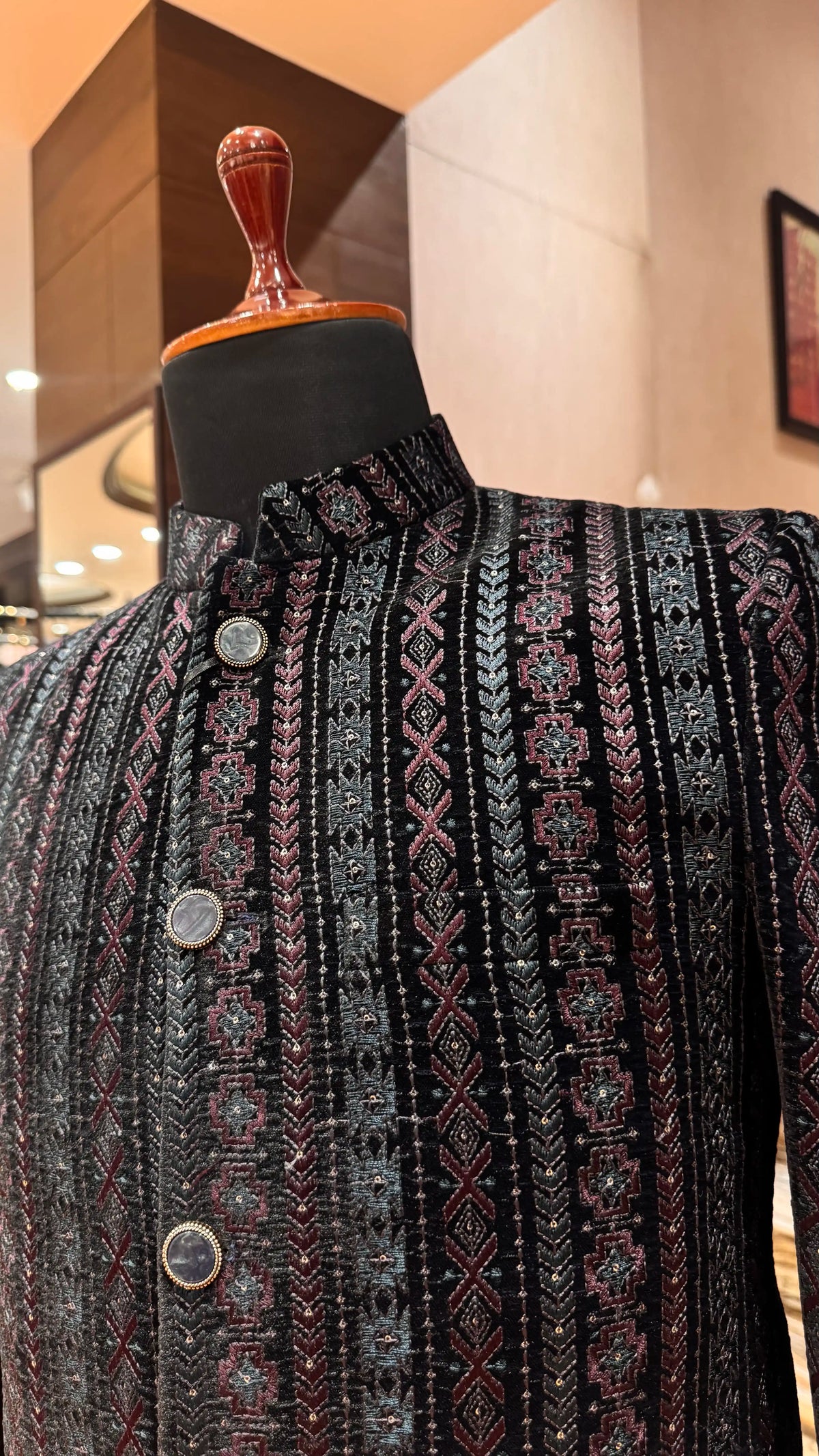 Black Bandhgala with Multicolor Thread Embroidery