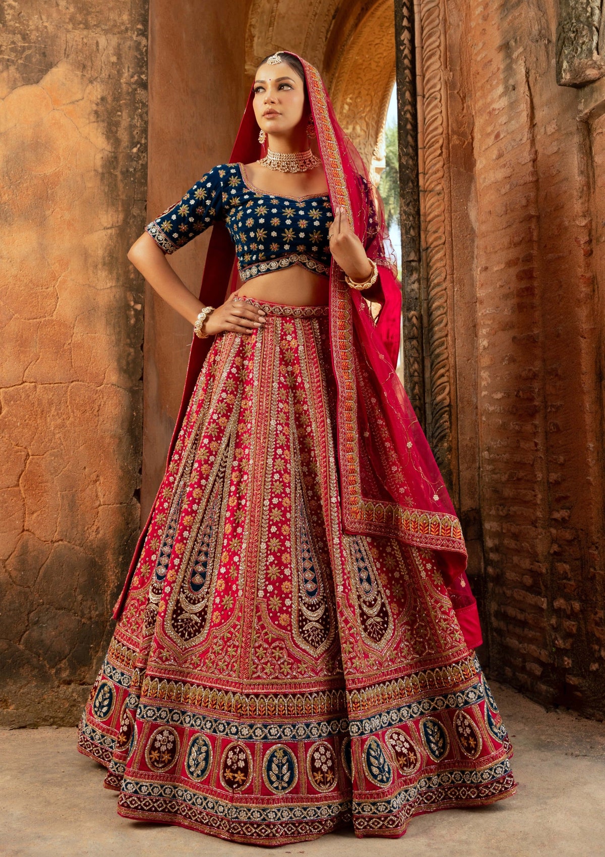 Opulent Silk Lehenga with Multi-Color Thread Embroidery