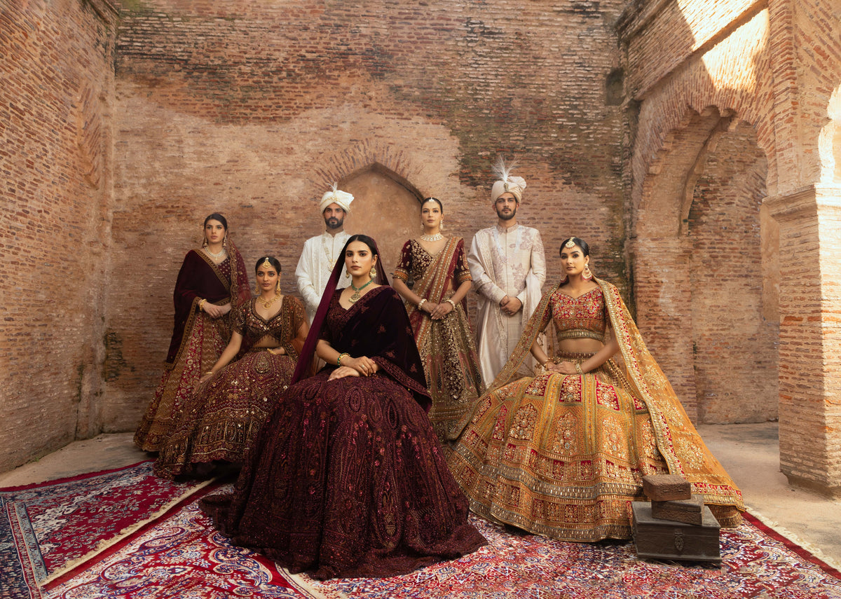 Regal Maroon Bridal Lehenga in Net and Velvet with Hand-Embroidery