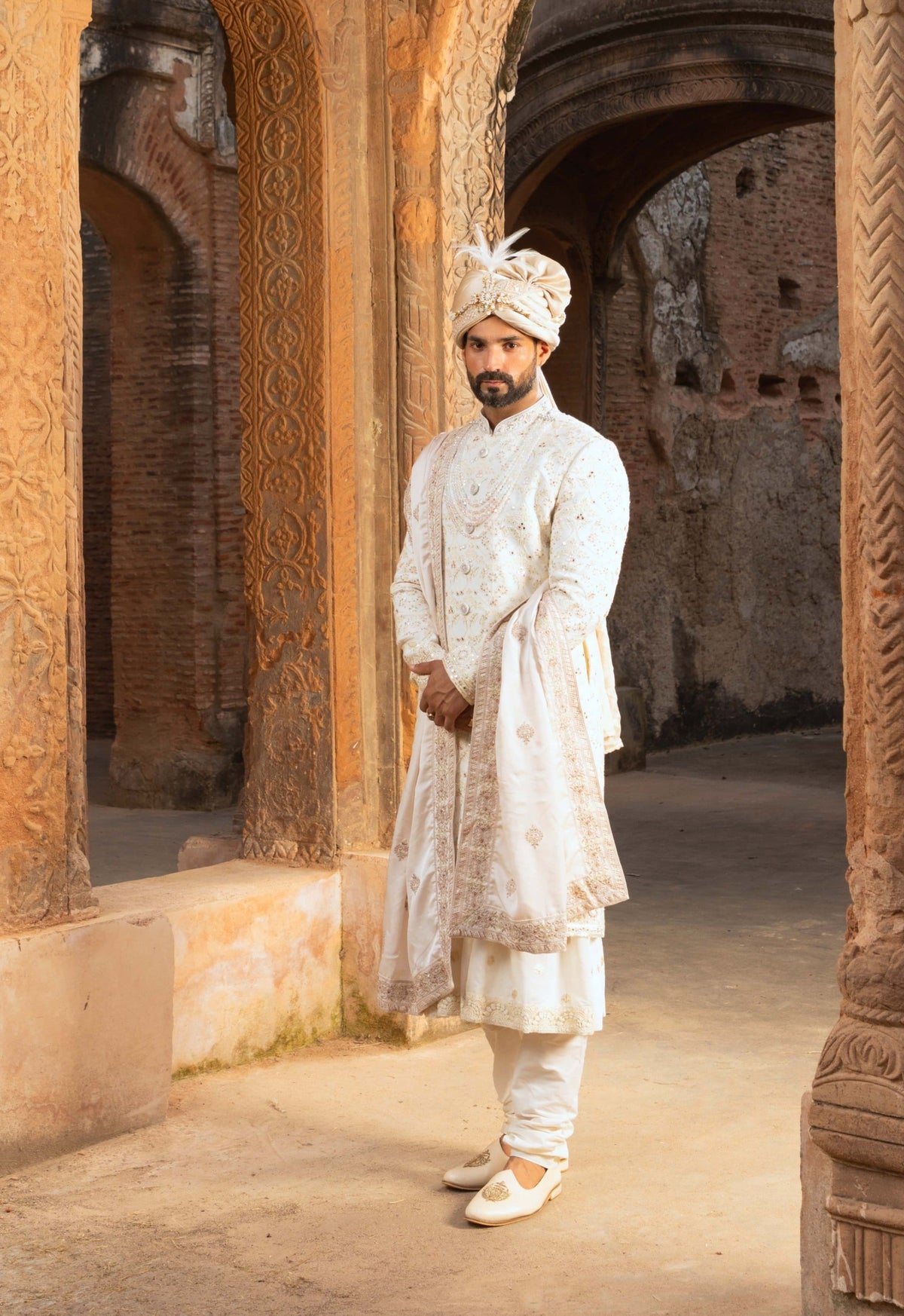Resplendent Georgette Sherwani with Opulent Thread Work
