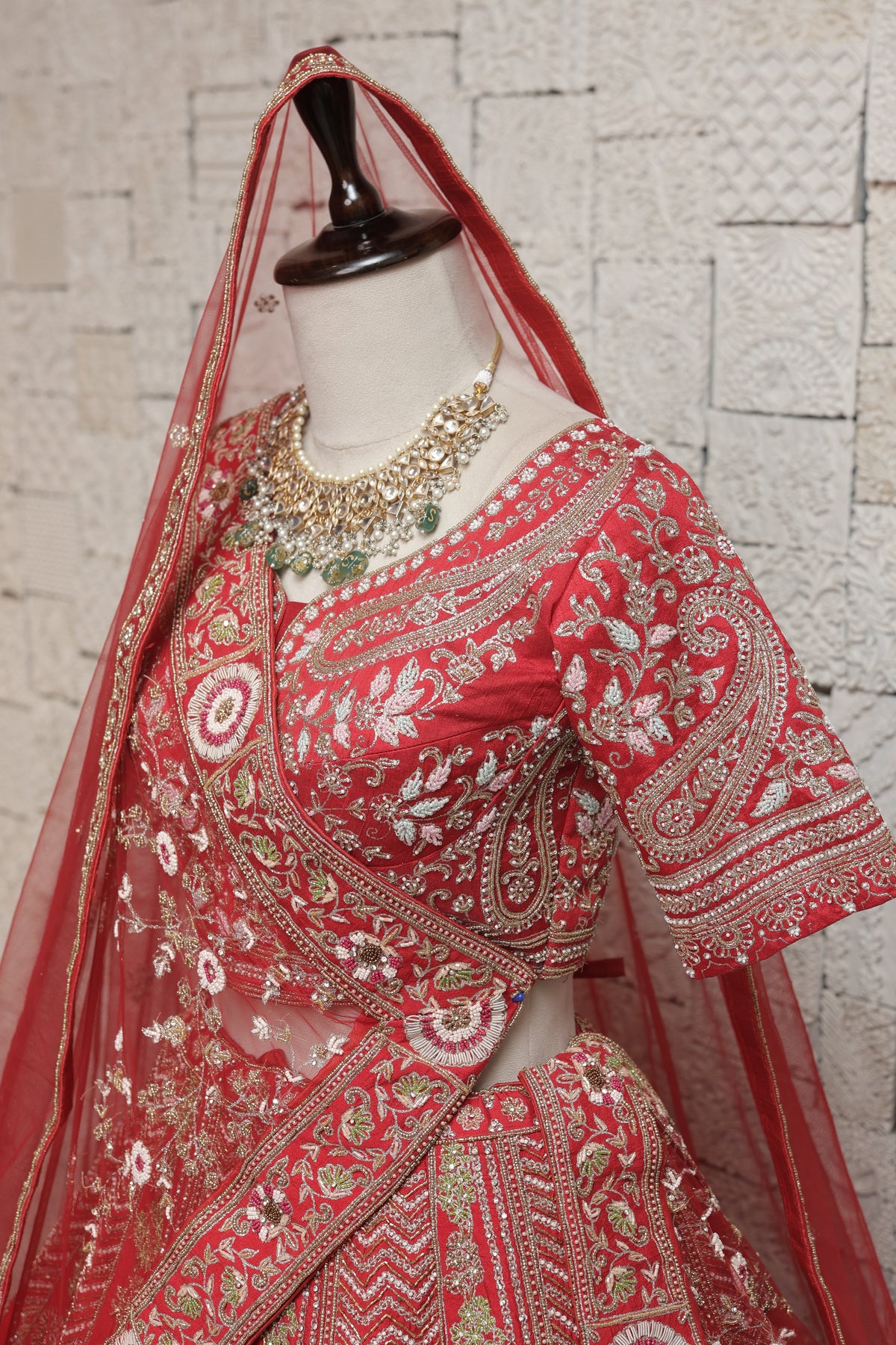 Red Bridal Lehenga with Royal Peacock Motifs & Heavy Zari Embroidery