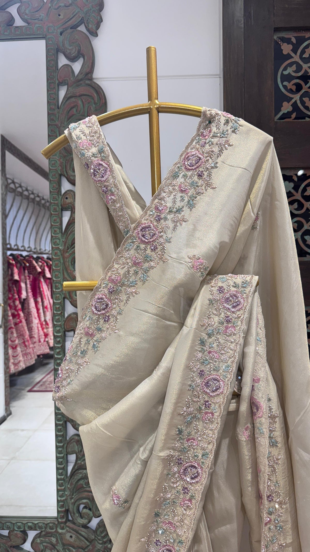 Ivory color saree with floral border