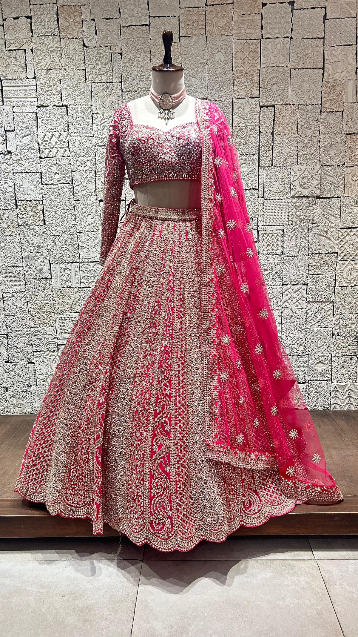 Pink mirror lehenga
