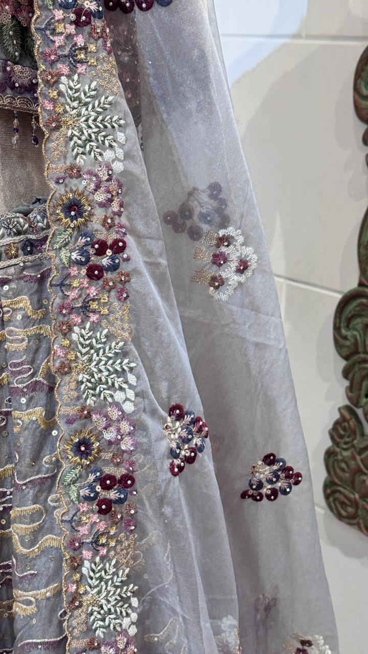 Grey floral lehenga