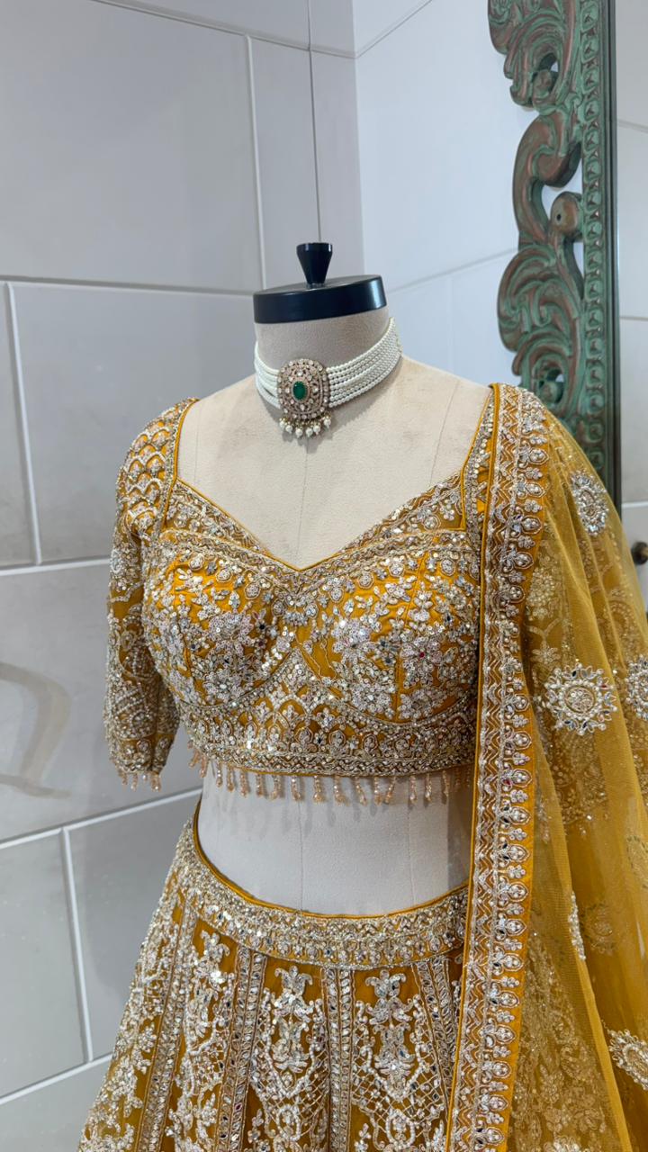 Yellow Mirror Work Lehenga