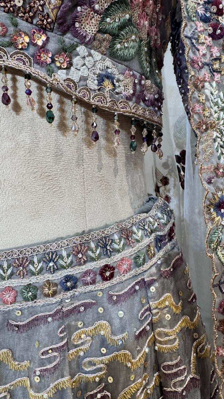 Grey floral lehenga