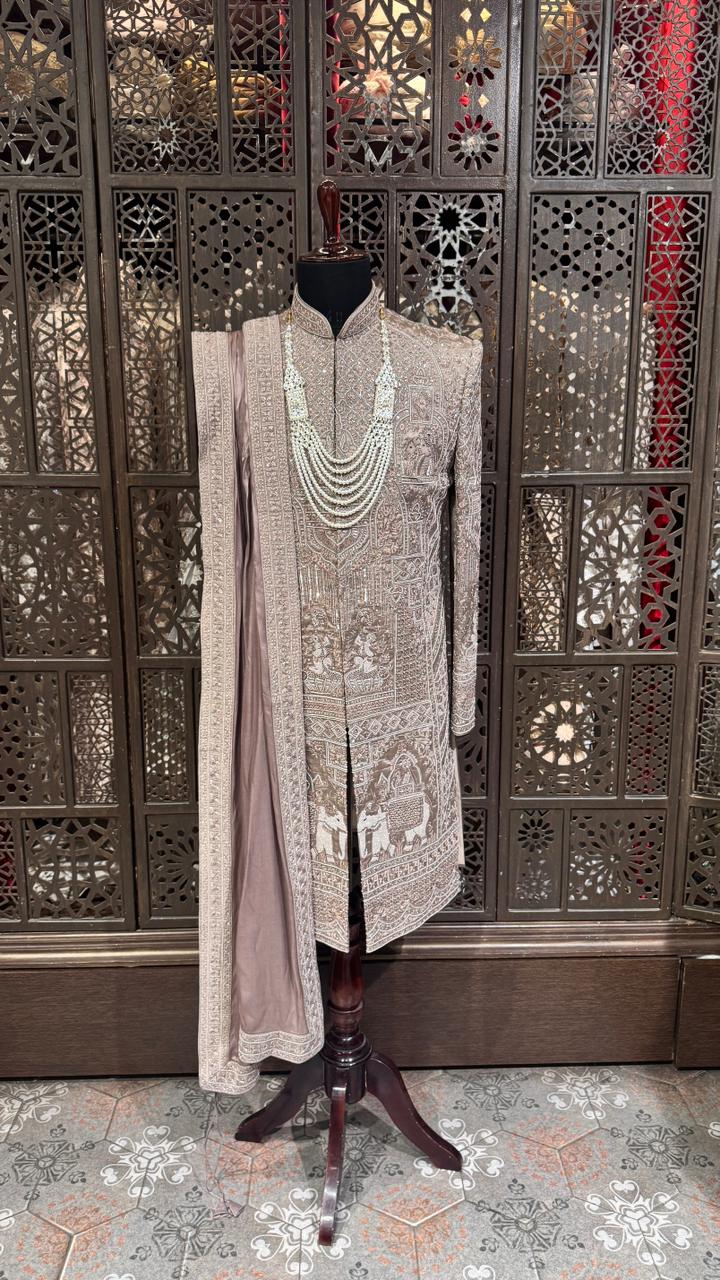 Elephant embroidered Sherwani