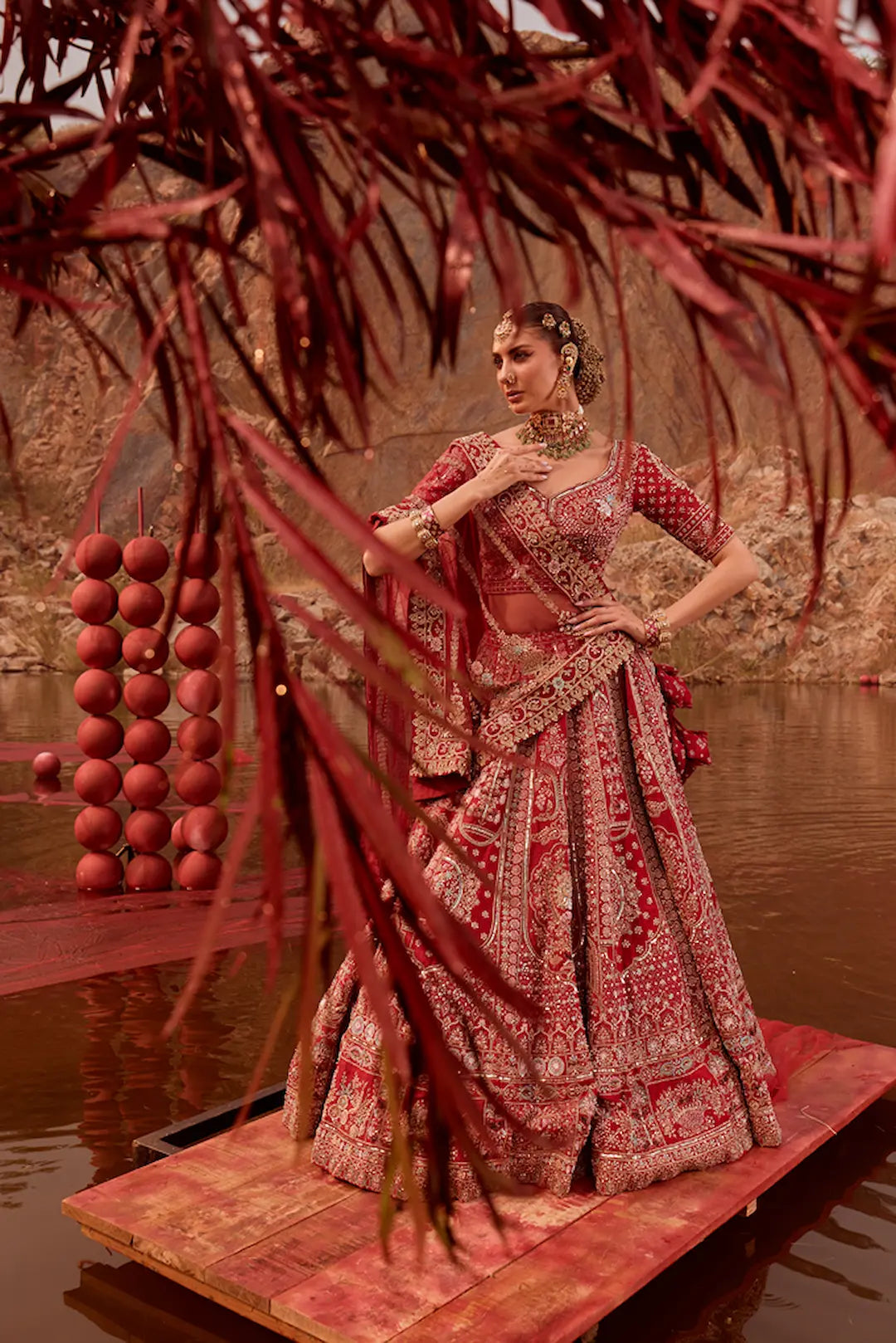 Red Bridal Lehenga MIRRORWORK