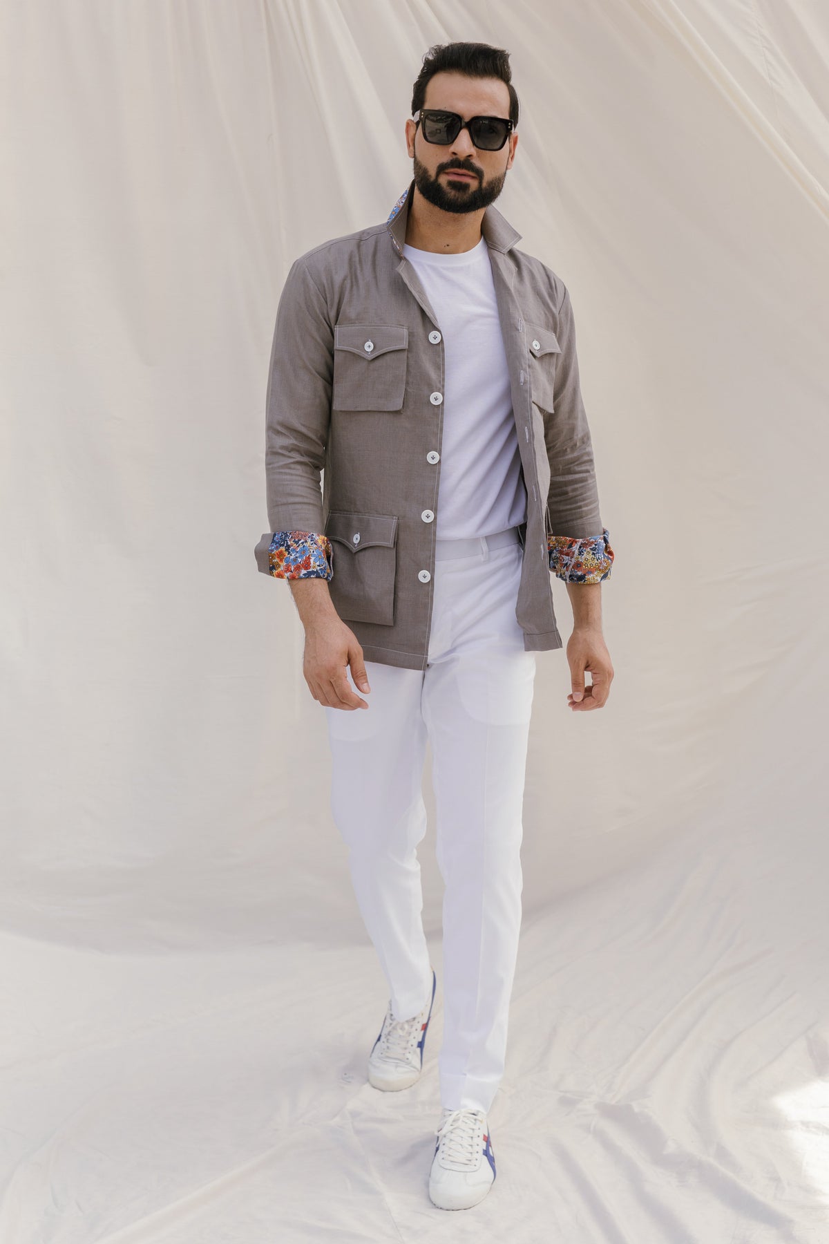 Handcrafted safari shirt in elegant grey