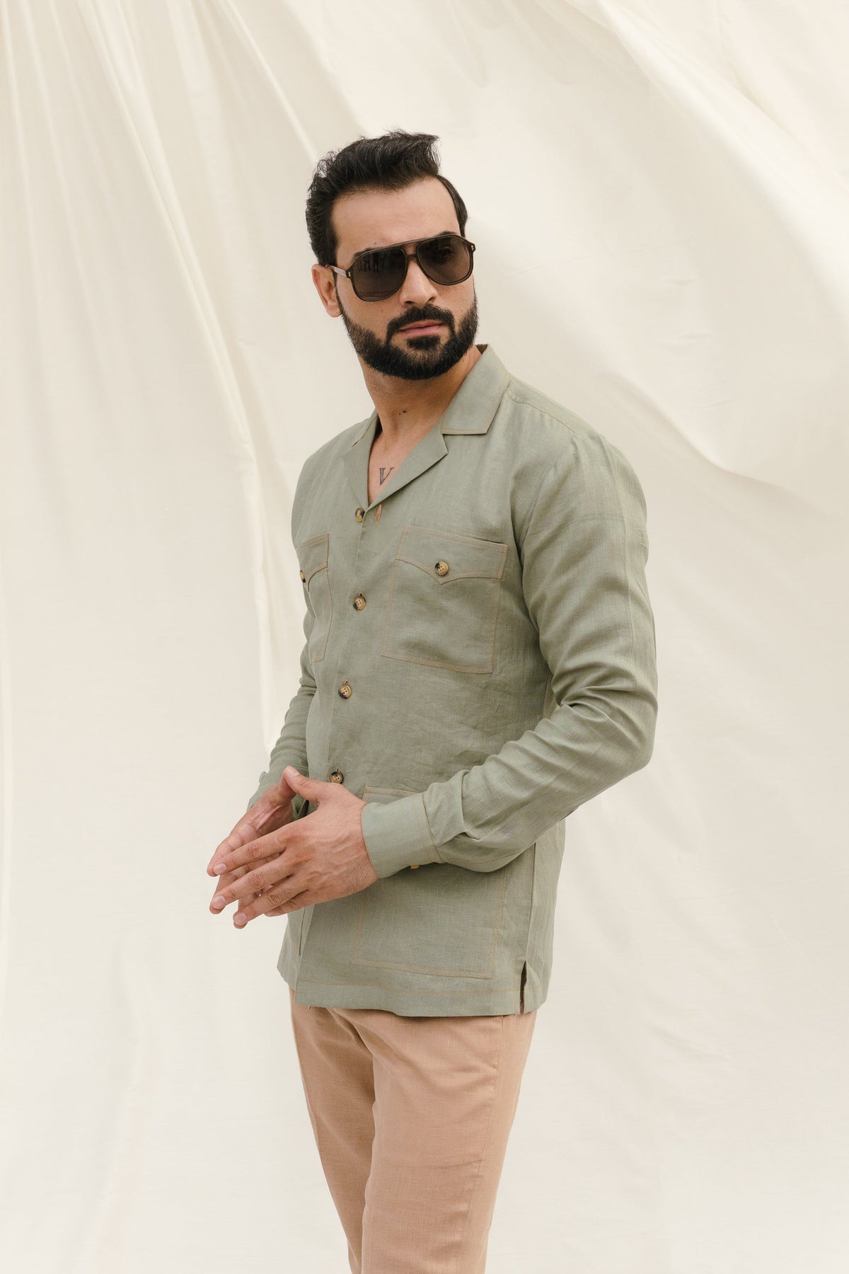 Light Green Safari Shirt | Made to Measure