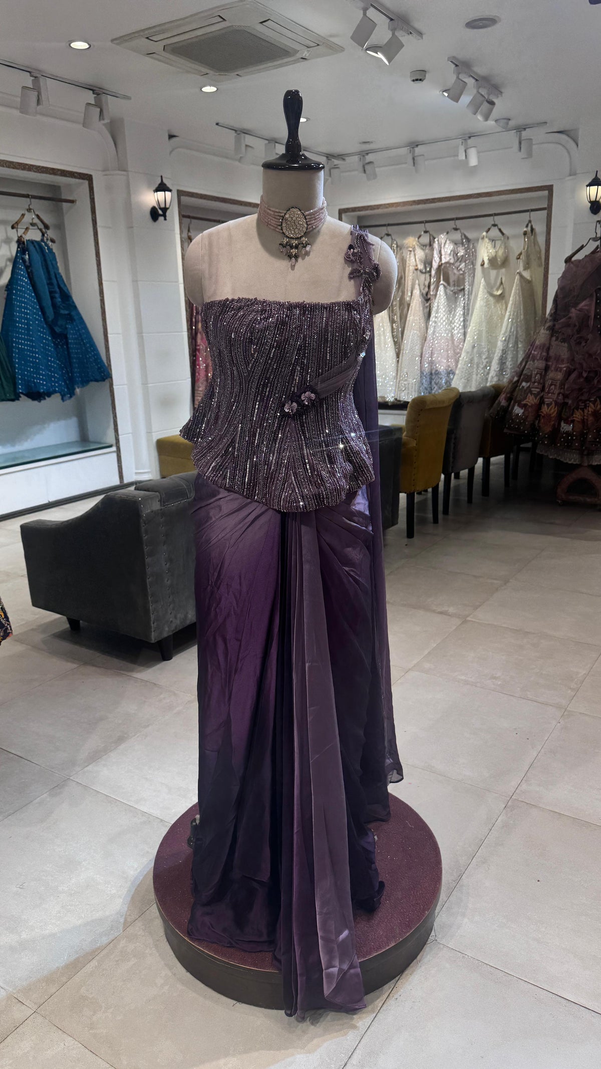 Purple organza saree