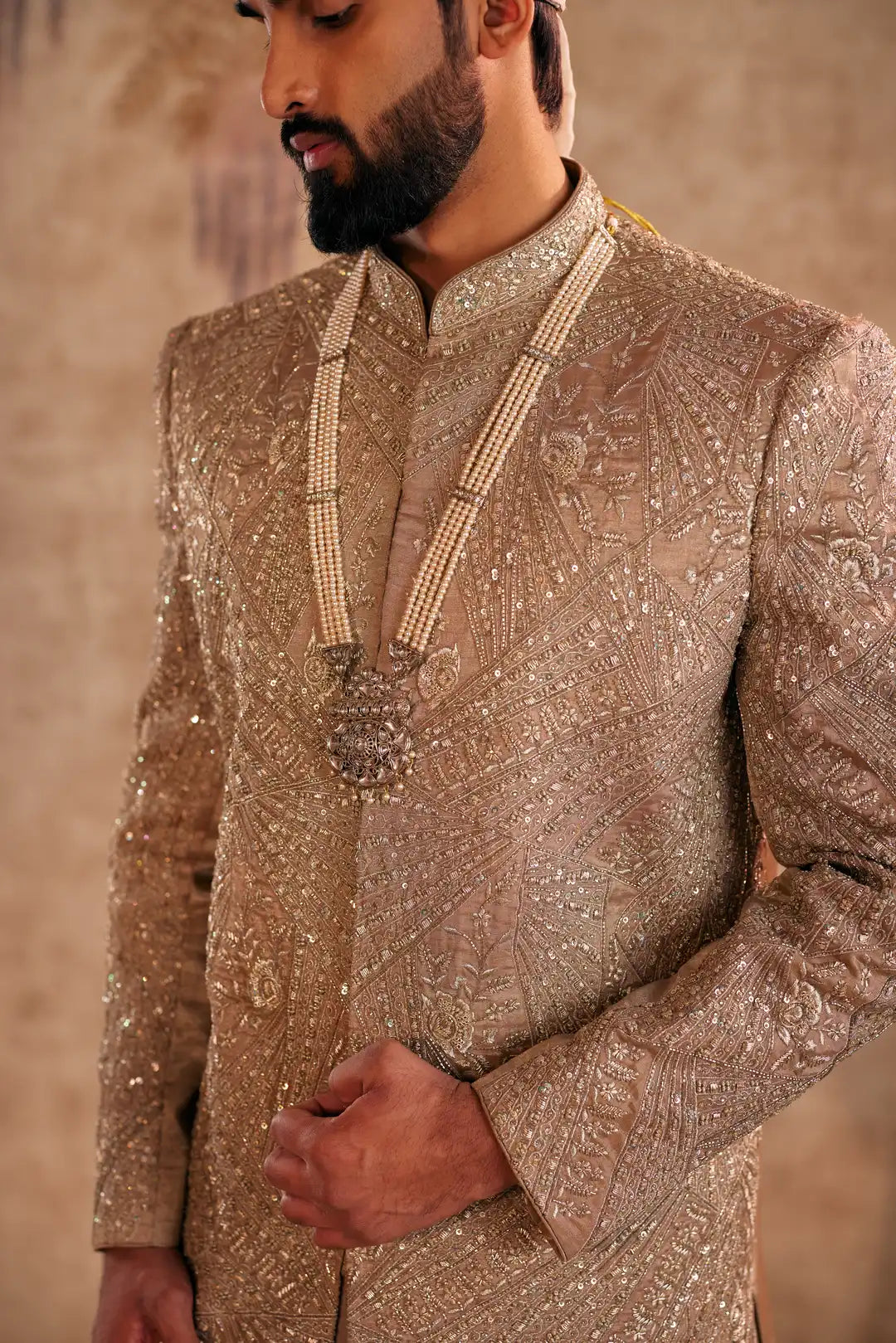 Gold silk zardozi work Sherwani
