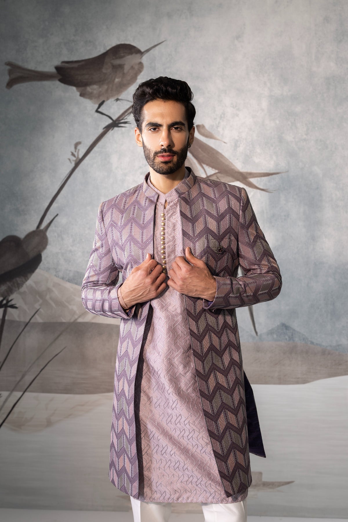 Men’s Lavender Indo Western Jacket Set