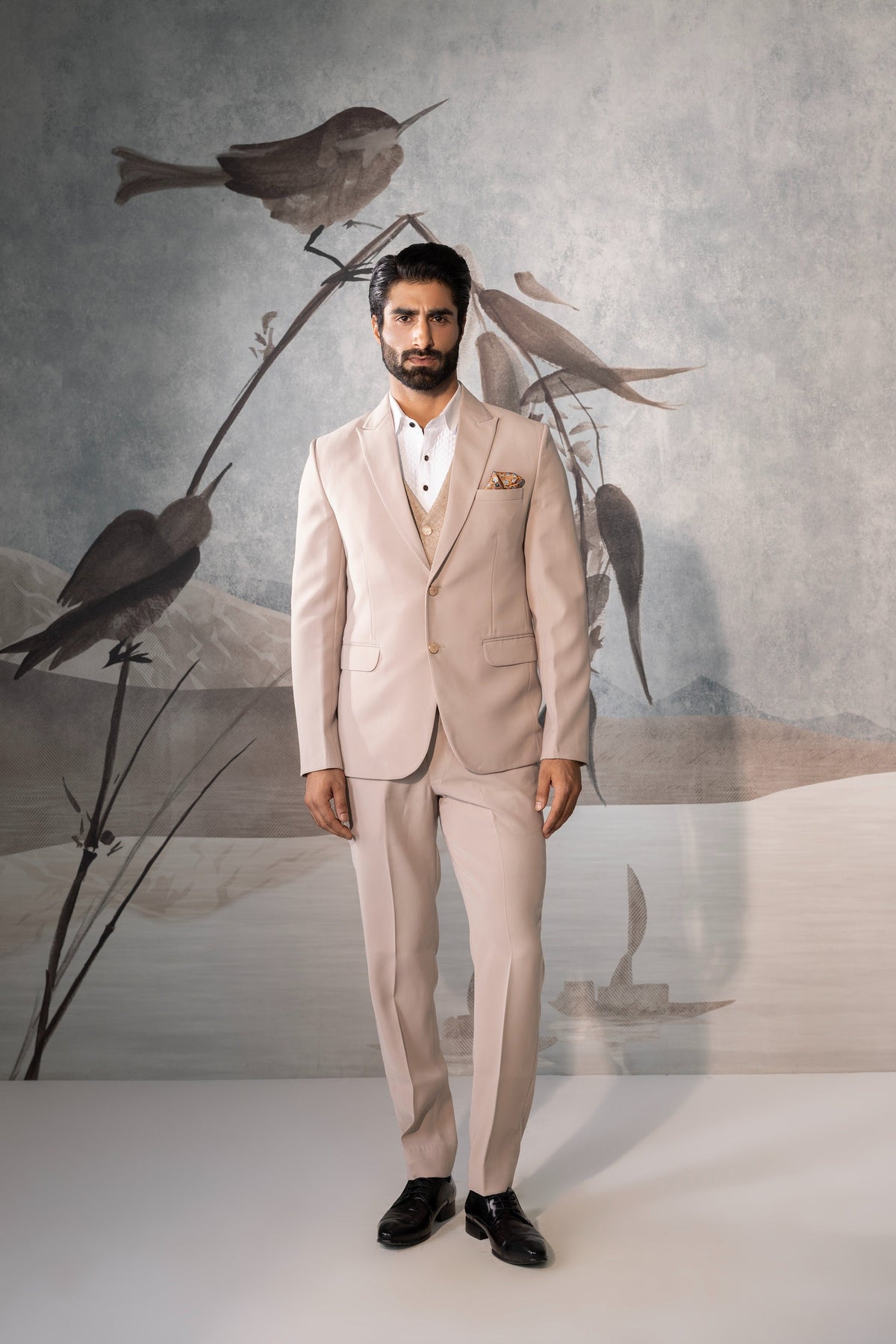 Men's Beige Wedding Tuxedo Suit with Blazer