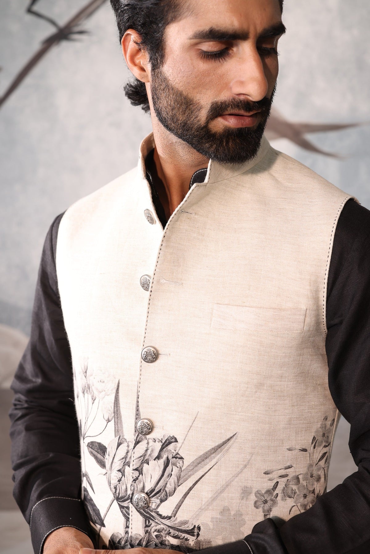 Floral Design Kurta Sadri Set for Men
