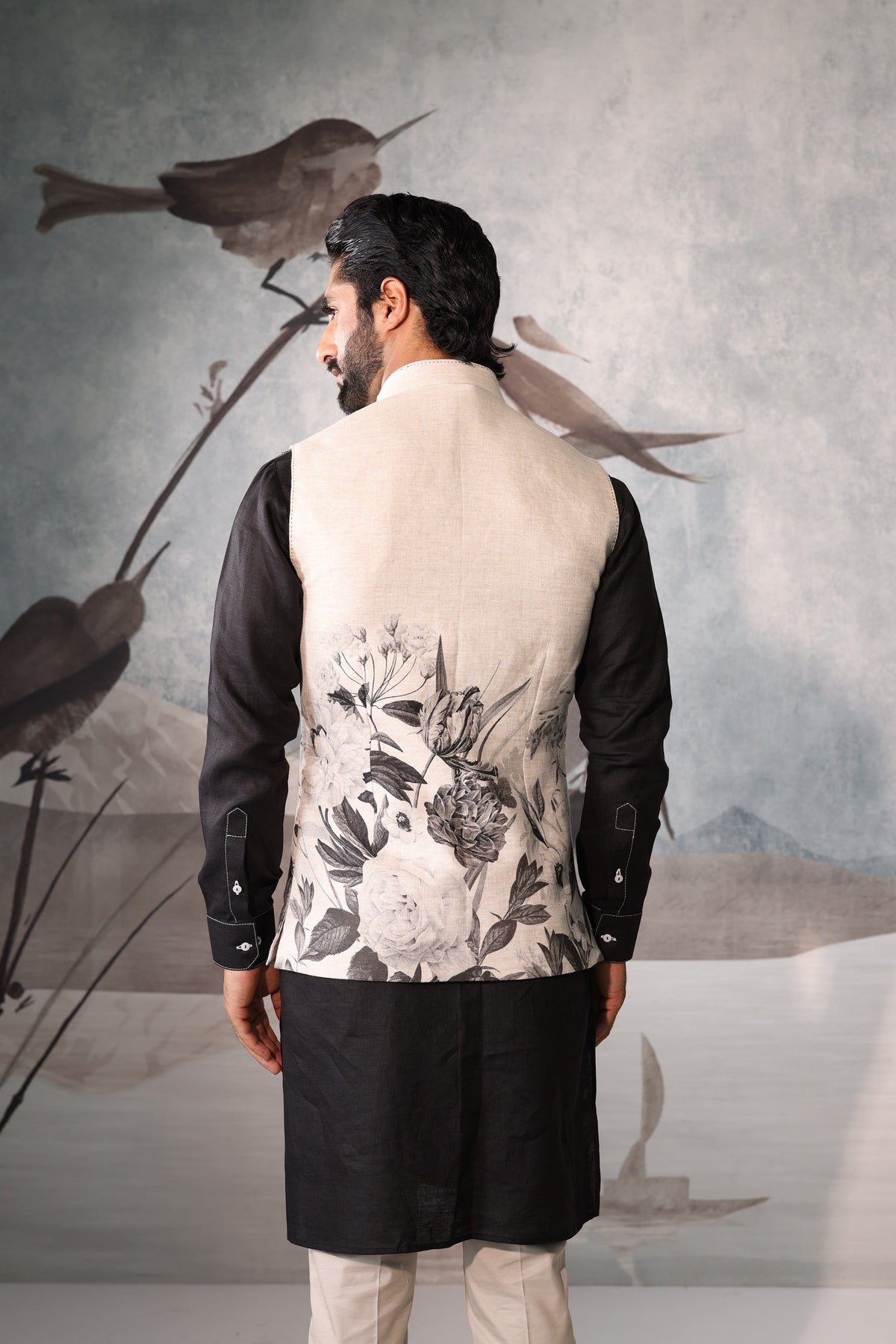 Floral Design Kurta Sadri Set for Men